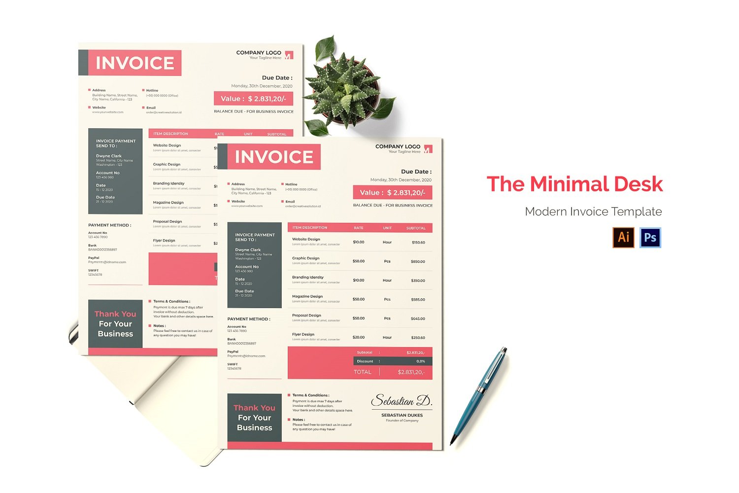 Minimal Desk Invoice Print Template