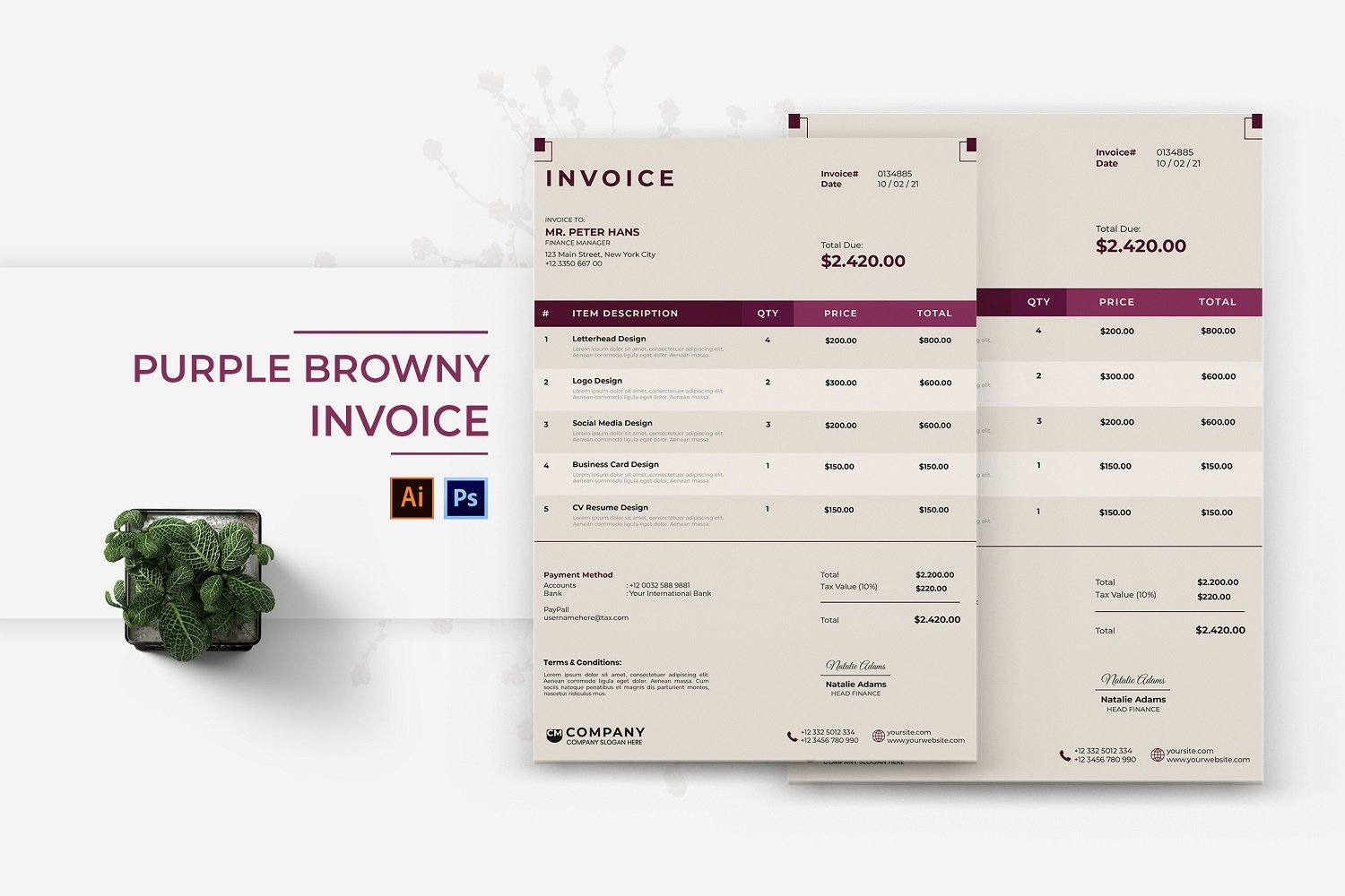 Purple Browny Invoice Print Template