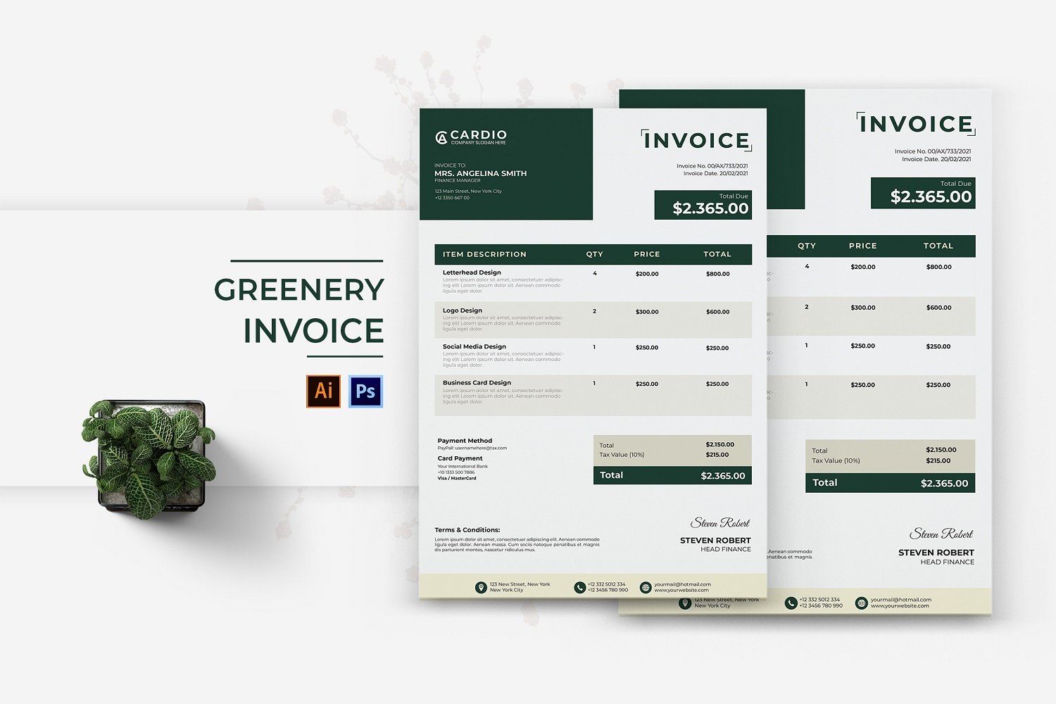 Greenery Invoice Print Template