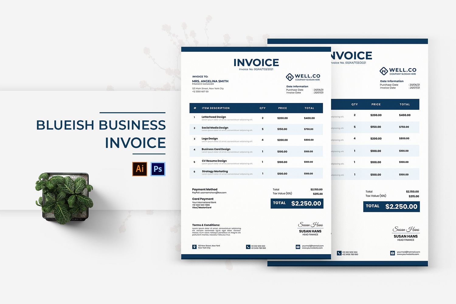 Blueish Business Invoice Print Template