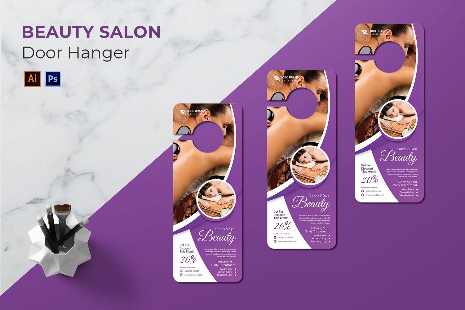 Beauty Salon Door Hanger Print Template