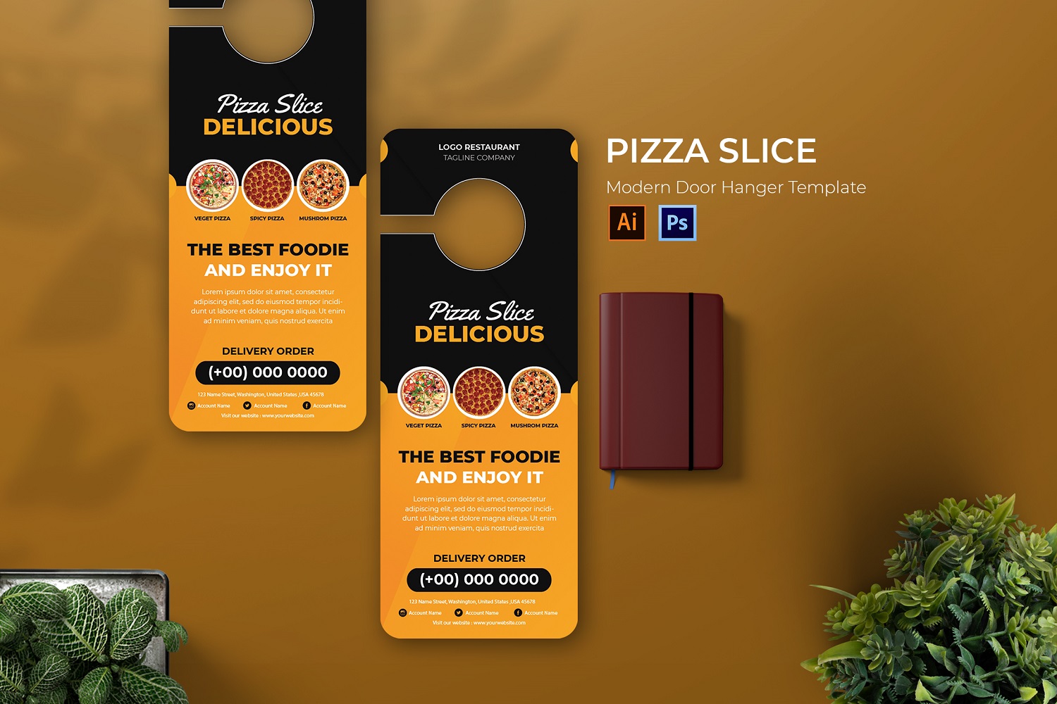 Pizza Slice Door Hanger Print Template