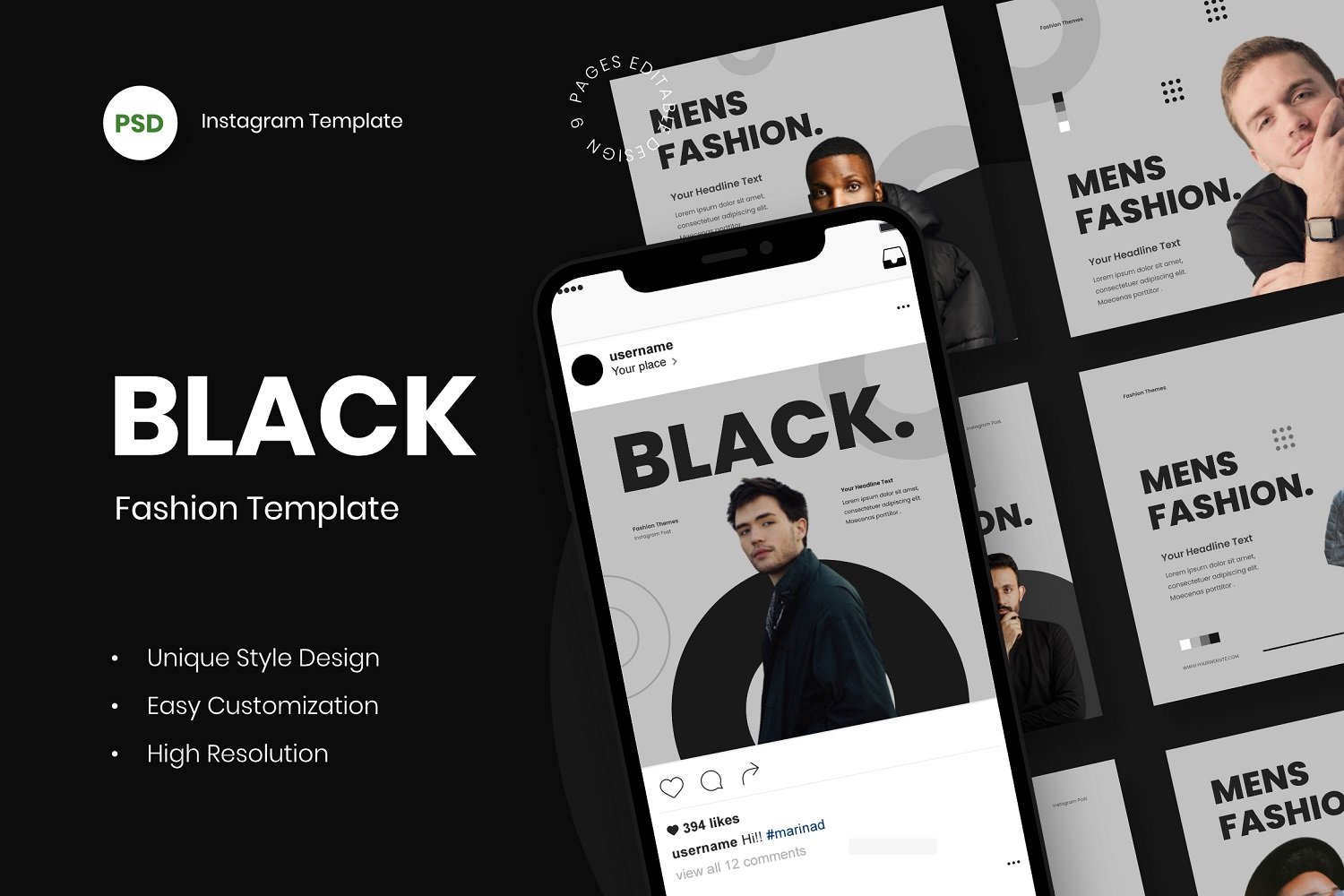 Black Fashion Instagram Post Template