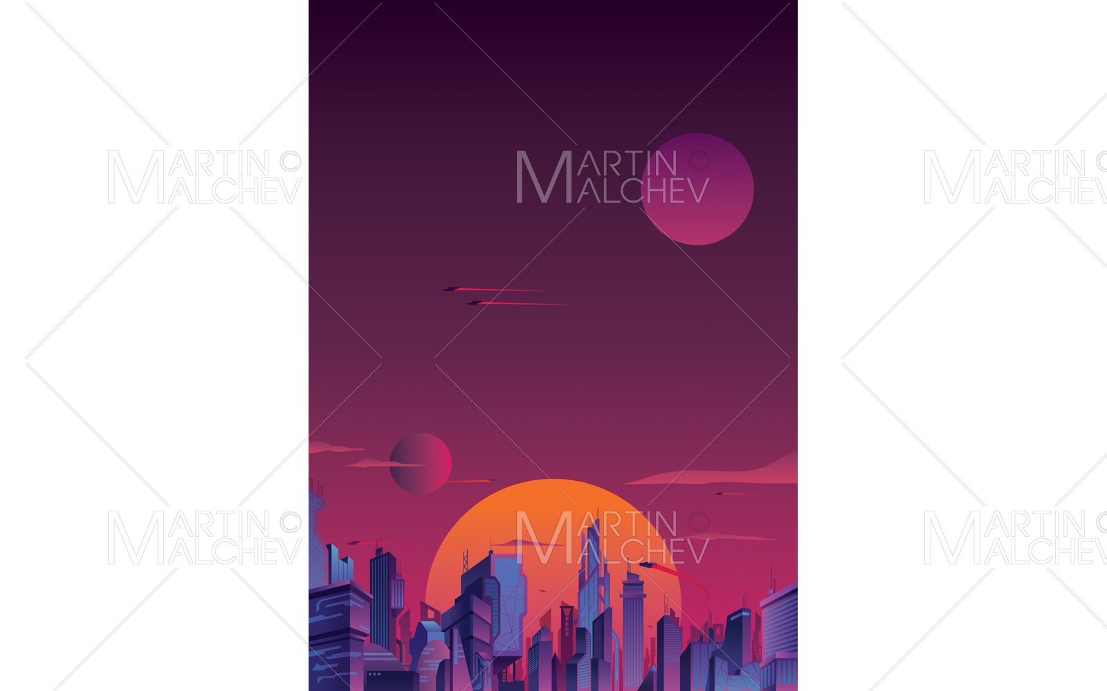 Futuristic City Vertical Vector Illustration.