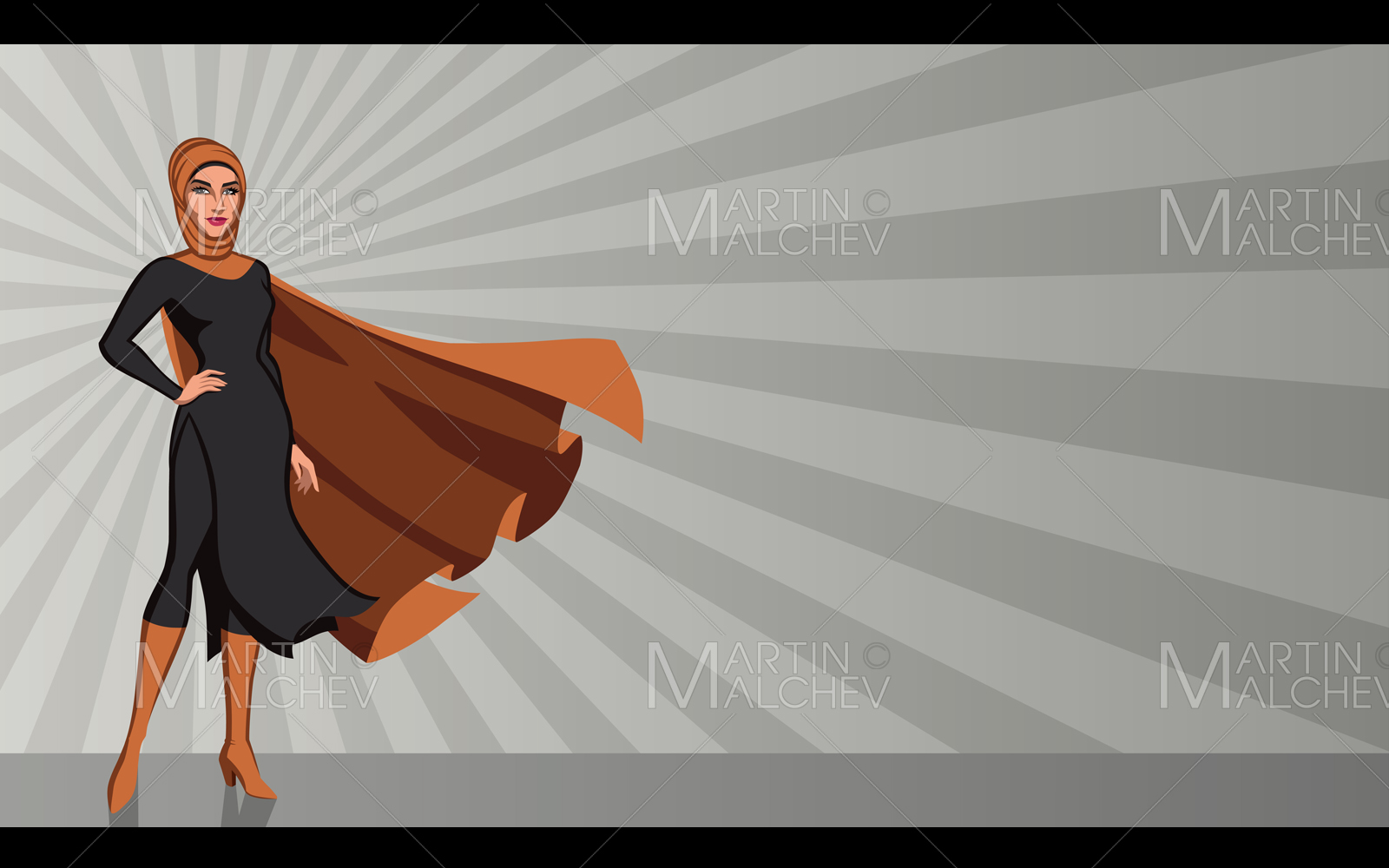 Middle Eastern Superheroine Ray Light Vector Illustration.