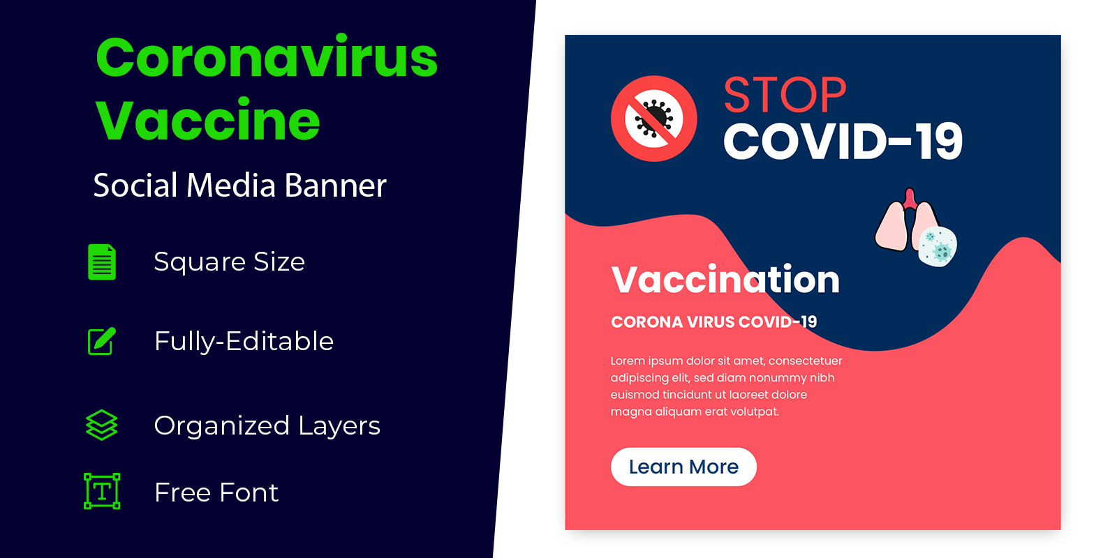 Prevention of Coronavirus Vaccine Banner Design