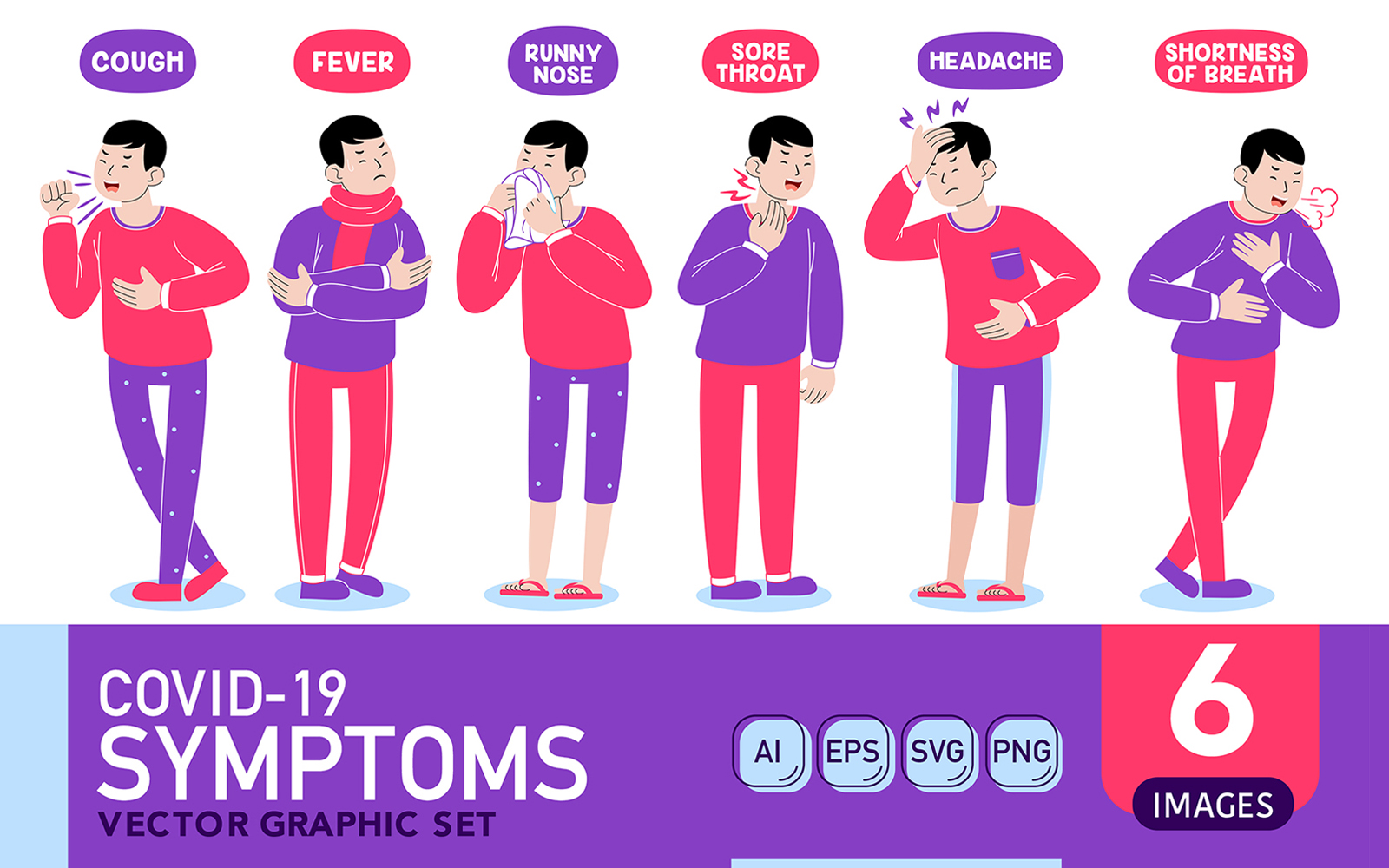 Man Covid-19 Symptoms - Vector Graphic Set