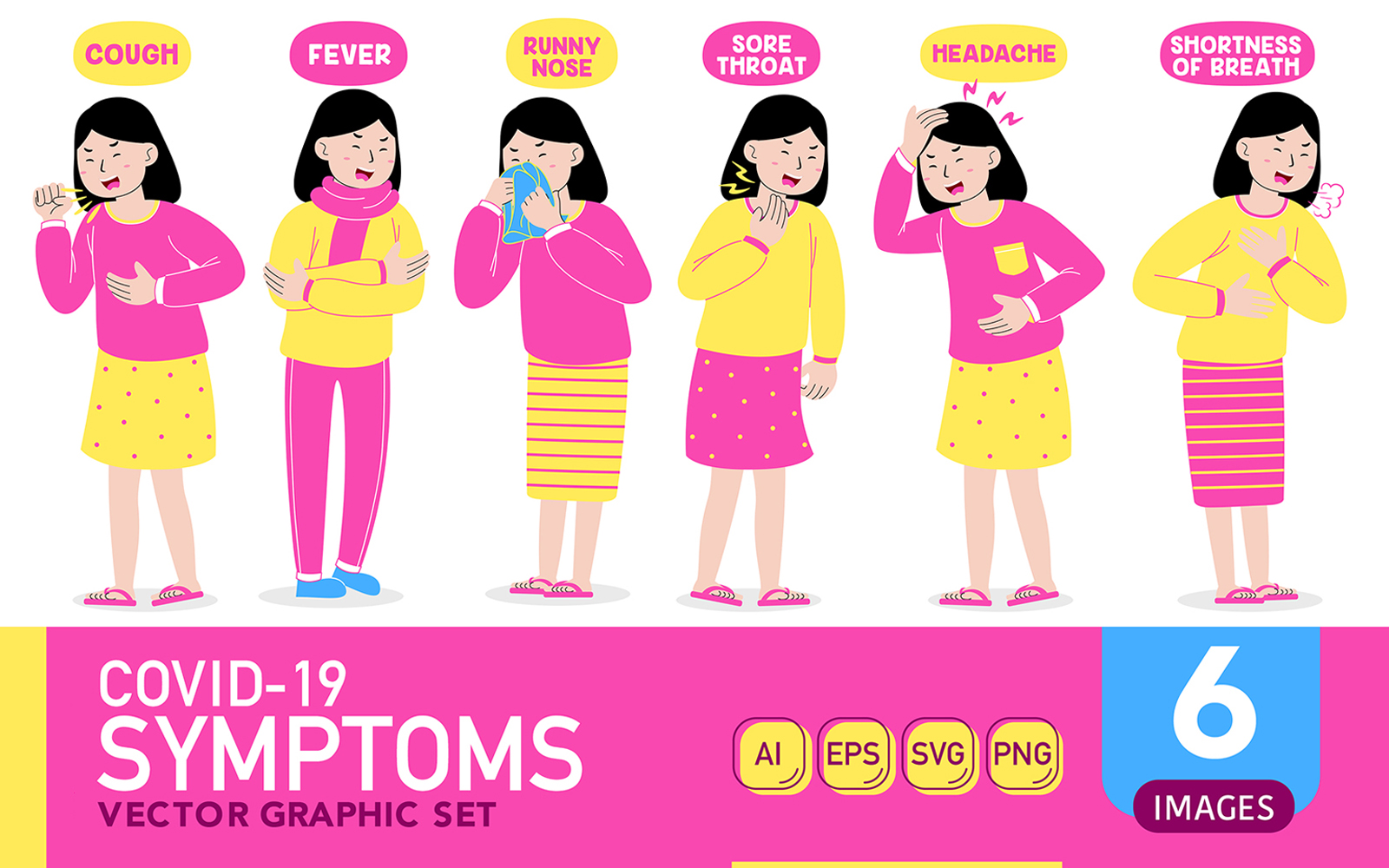 Woman Covid-19 Symptoms - Vector Graphic Set