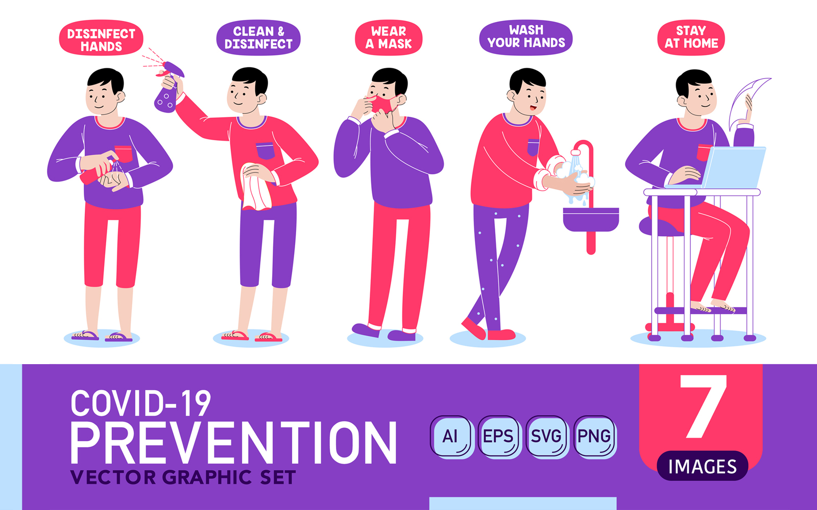 Man Covid-19 Prevention - Vector Graphic Set