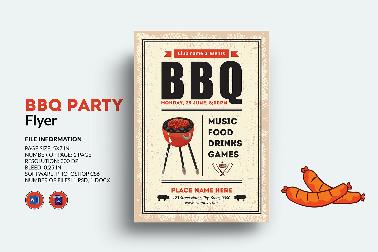 Barbecue Flyer / BBQ Party Flyer Template. Canva, word and Photoshop