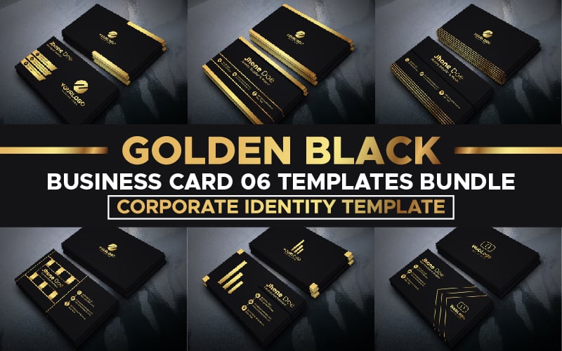 Golden Black Business Card 06 Templates Bundle - Corporate Identity Template