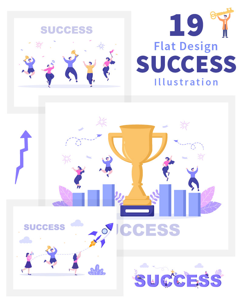 19 Success Flat Design Illustration