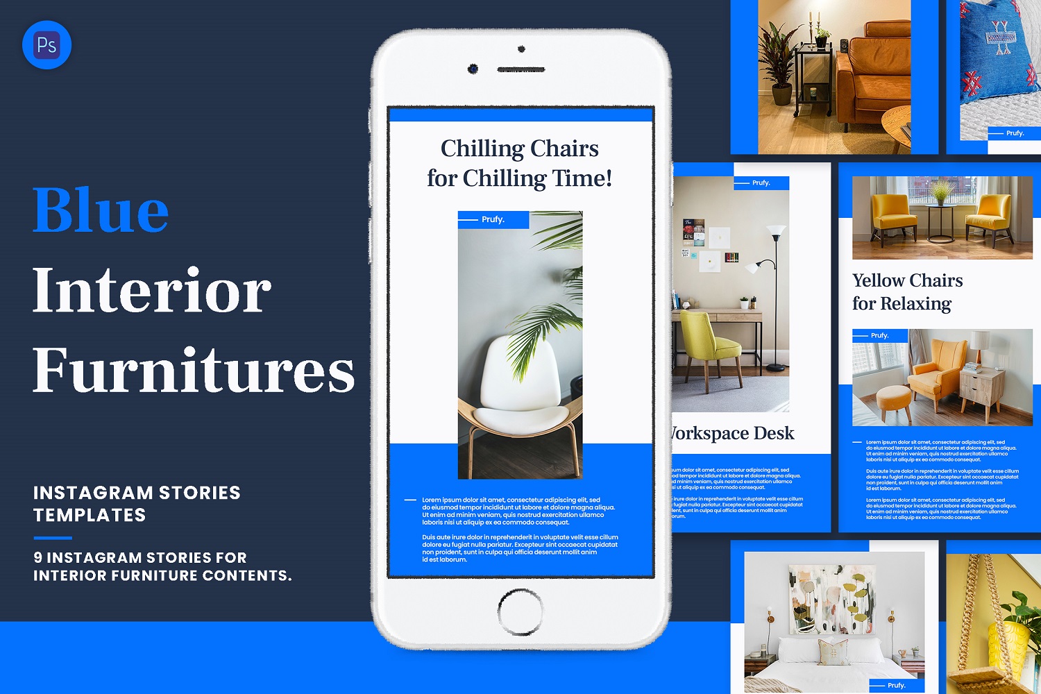 Blue Interior Furniture Instagram Stories Template