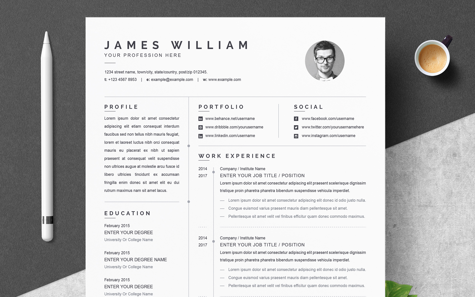 James / CV Template Printable Resume Templates