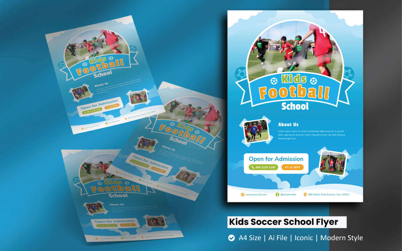 Kids Soccer School Flyer Corporate Identity Template