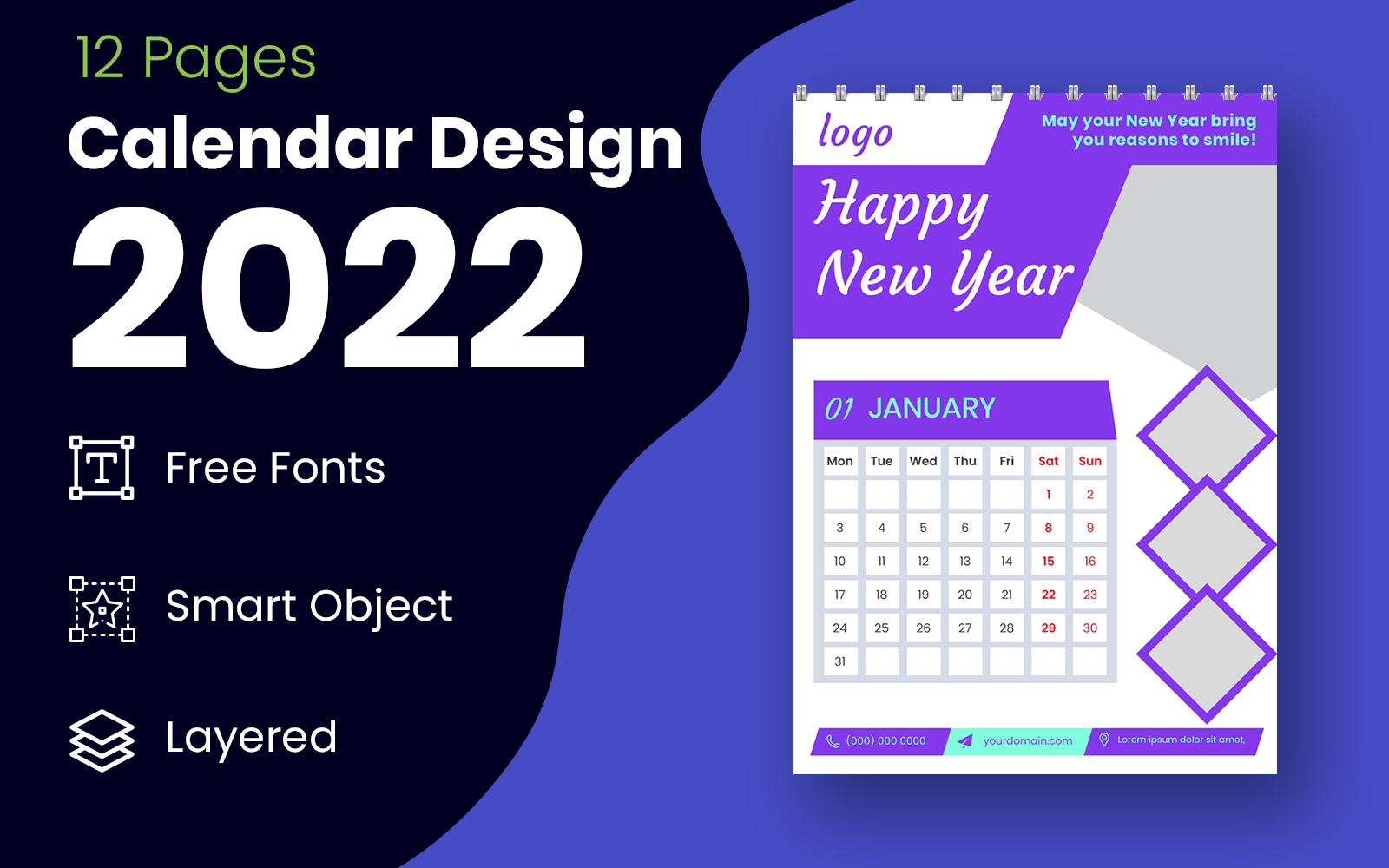 Modern 2022 Red New Year Calendar Design Template Vector Planner
