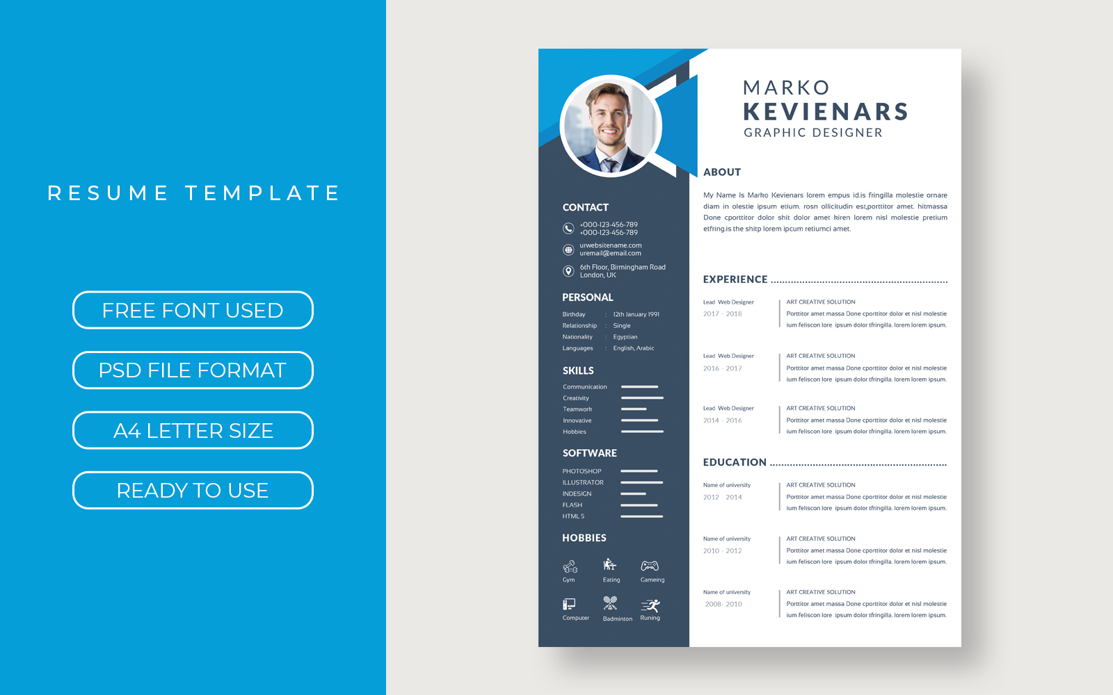 Blue Triangle Resume Template