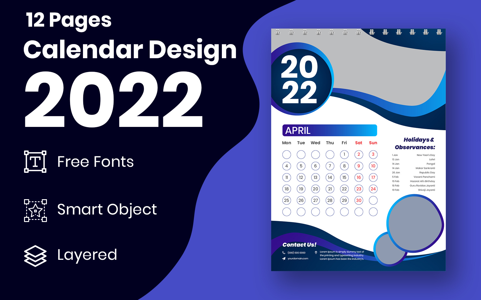 New Year 2022 Modern Calendar Template Design Pages Vector