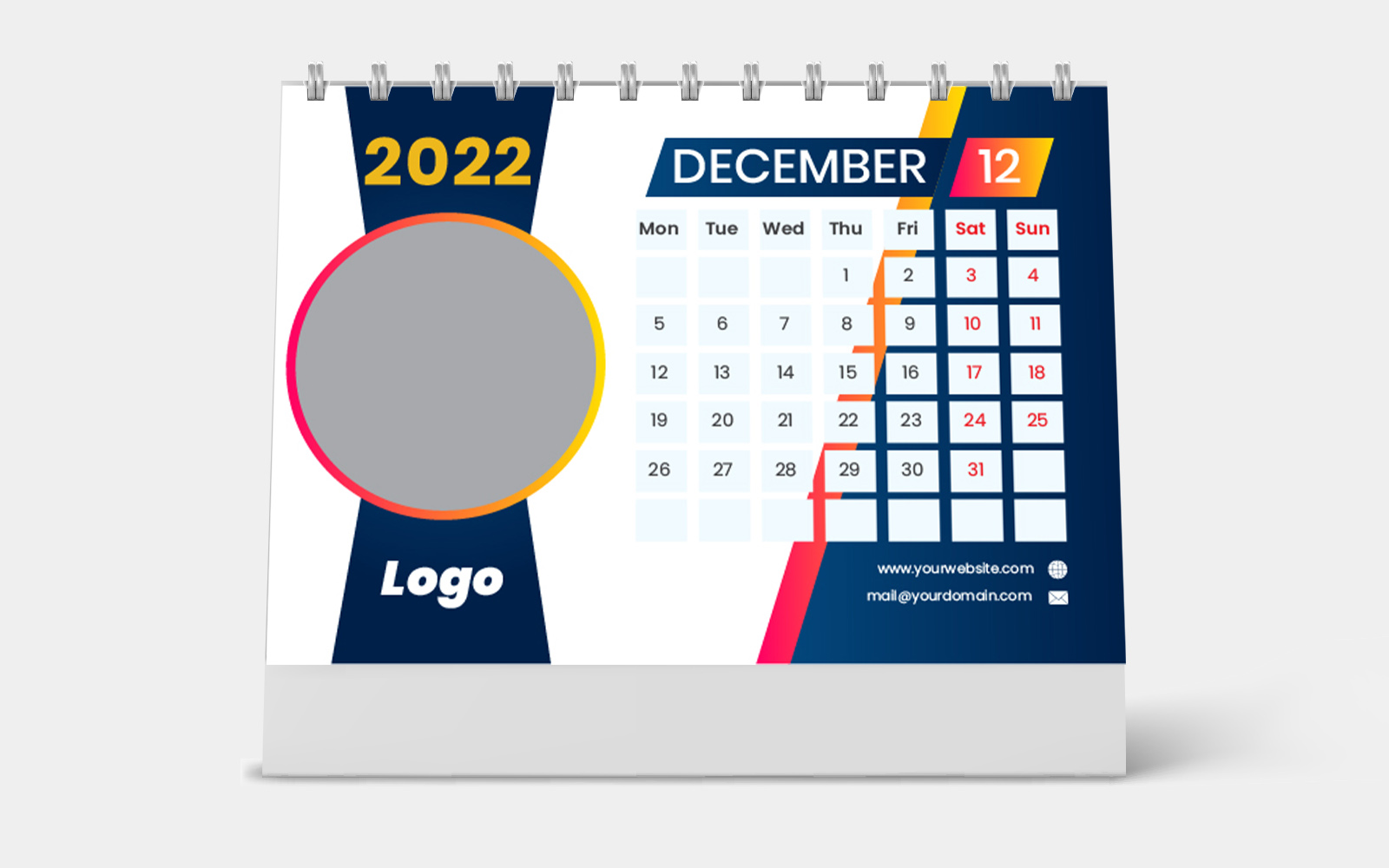 Desk Calendar 2022 Template Week Starts Monday