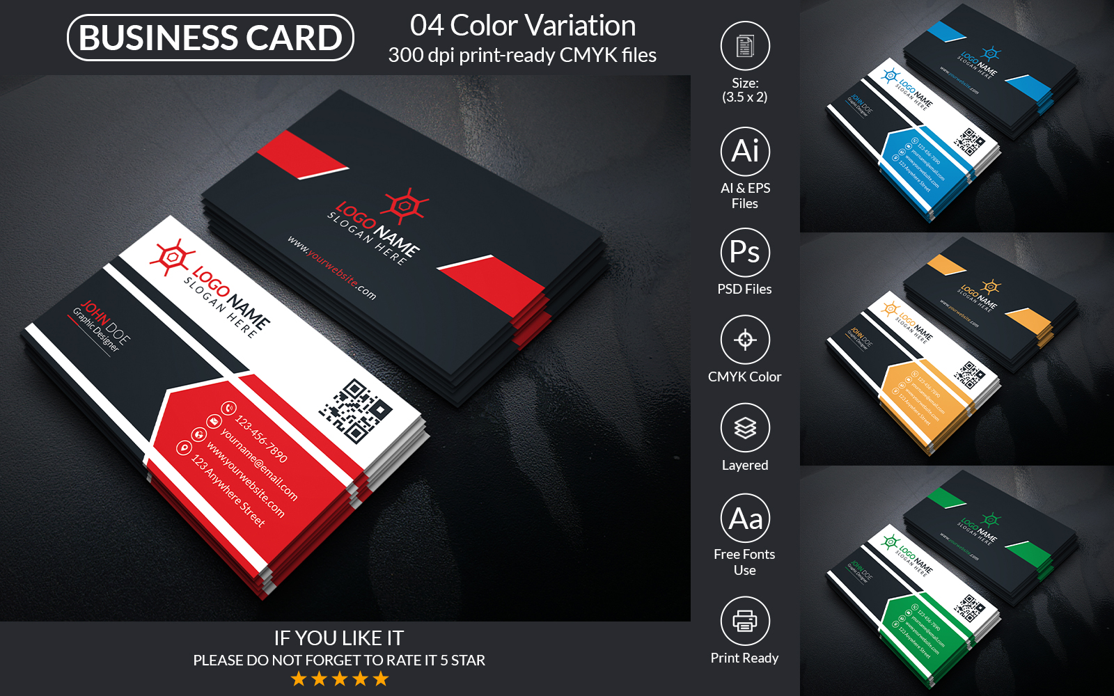 Corporate Business Card Design With PSD & Vector