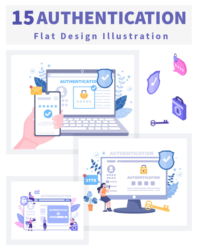 15 Authentication Security Flat Illustration