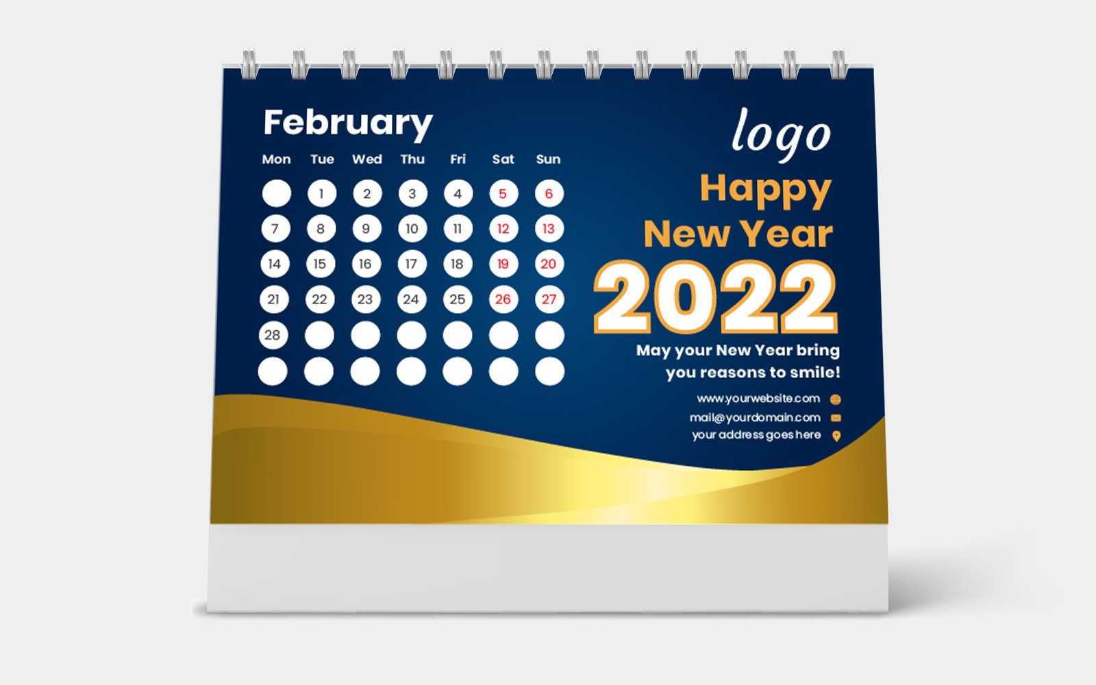 Golden  Vector Design Desk Calendar 2022 Template