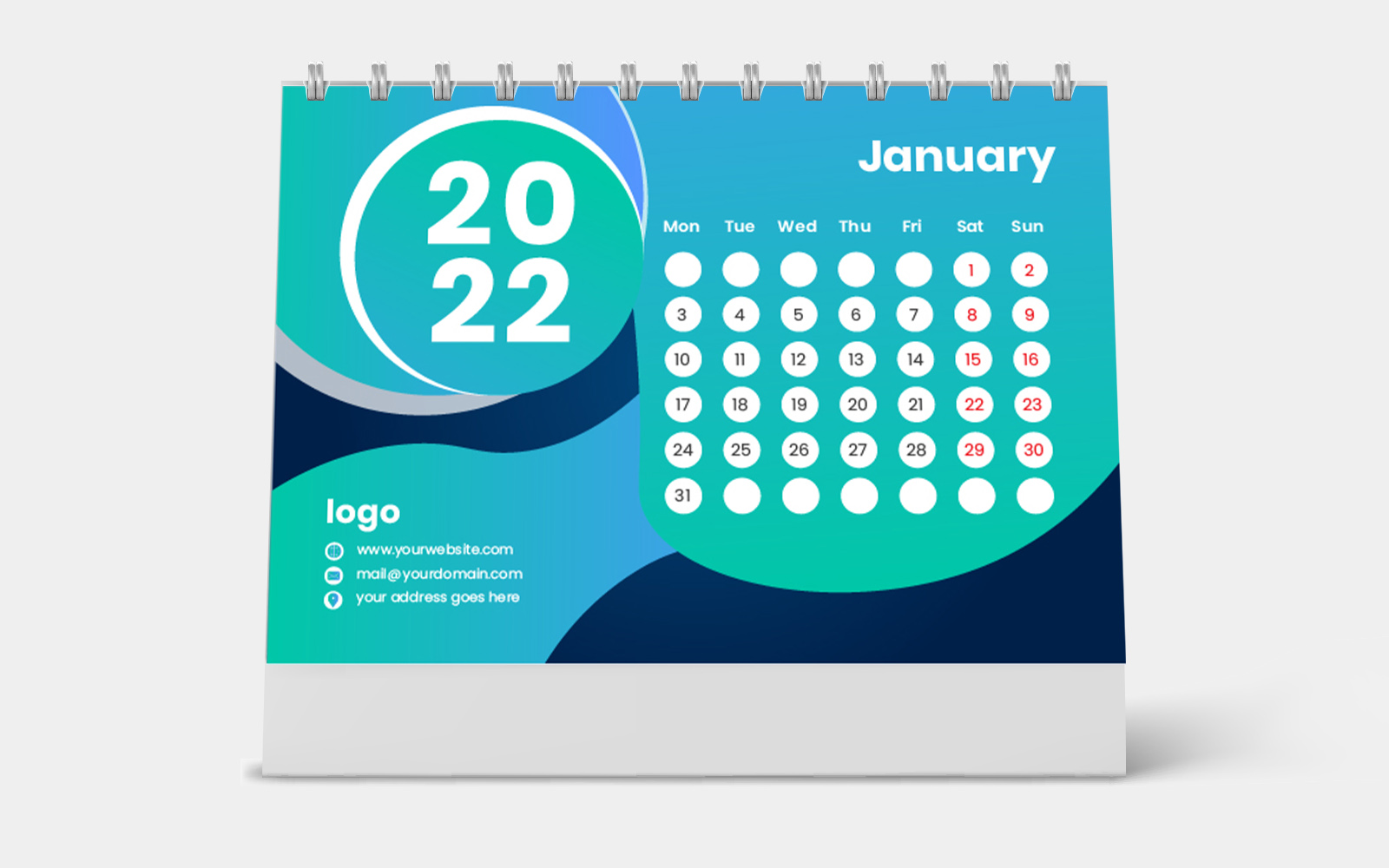 Light Green Design Set Desk Calendar 2022