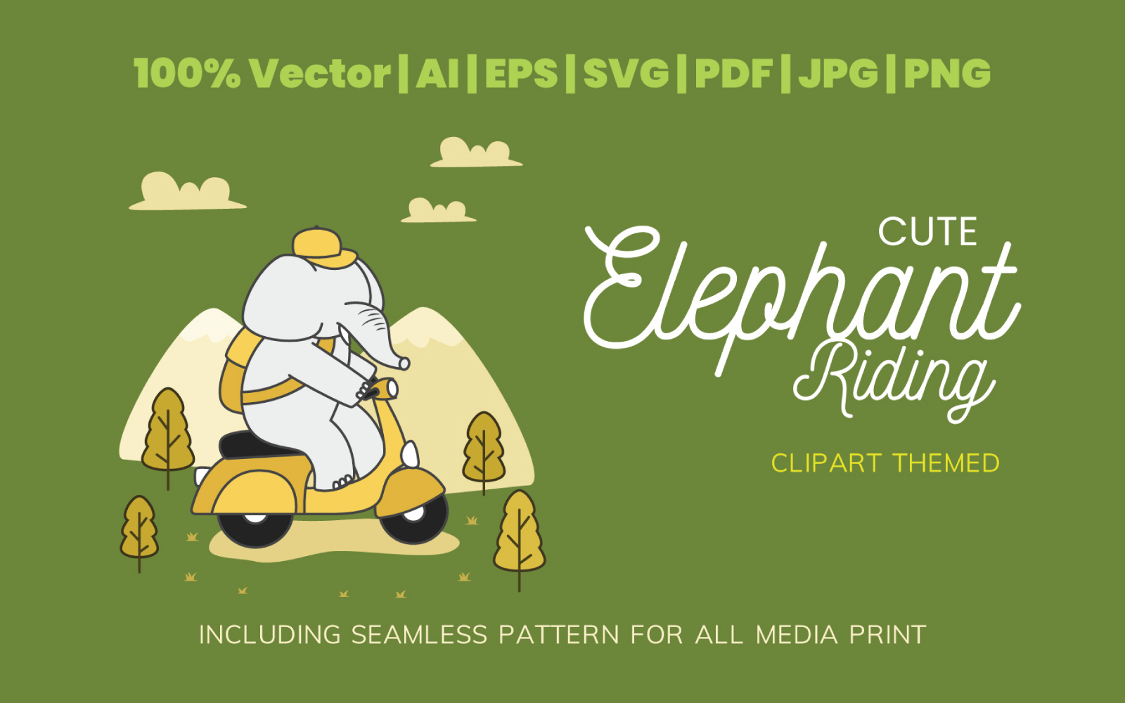 Cute Elephant Riding Illustration Themed