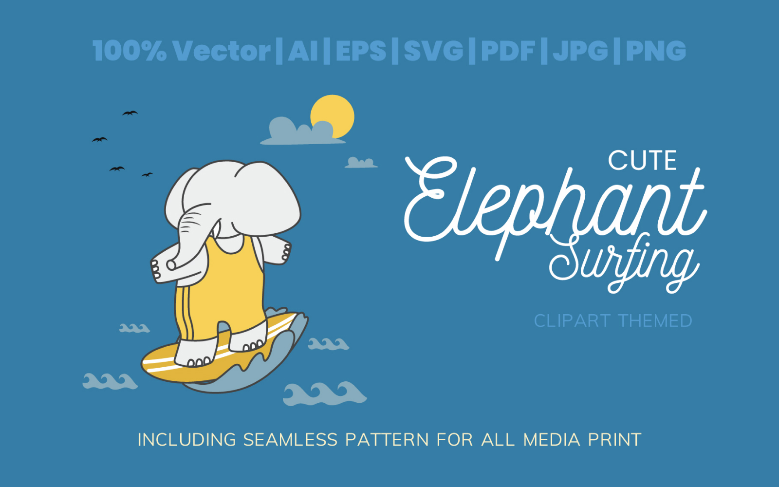 Cute Elephant Surfing Illustration Themed