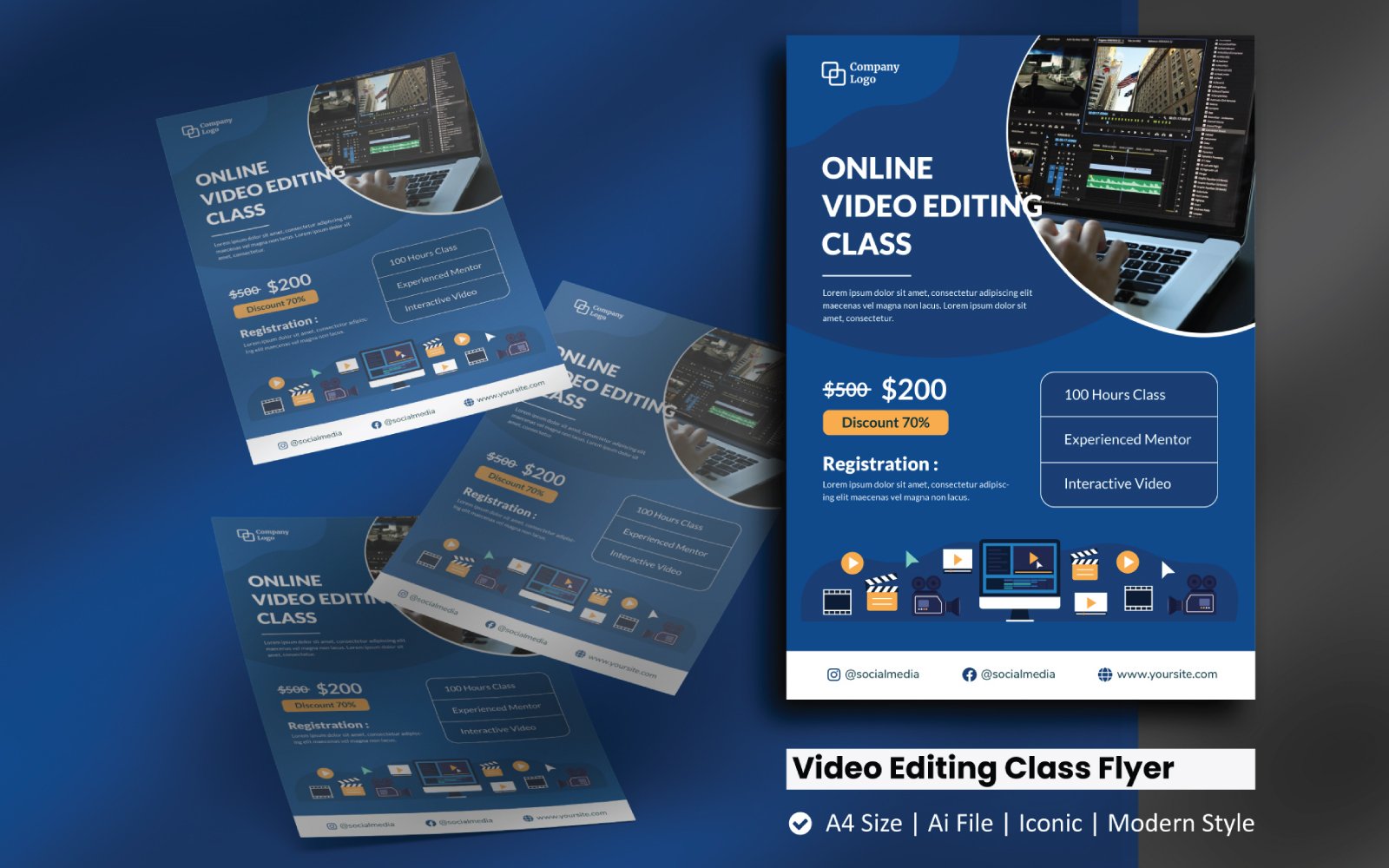 Online Video Editing Class Flyer Corporate Identity Template