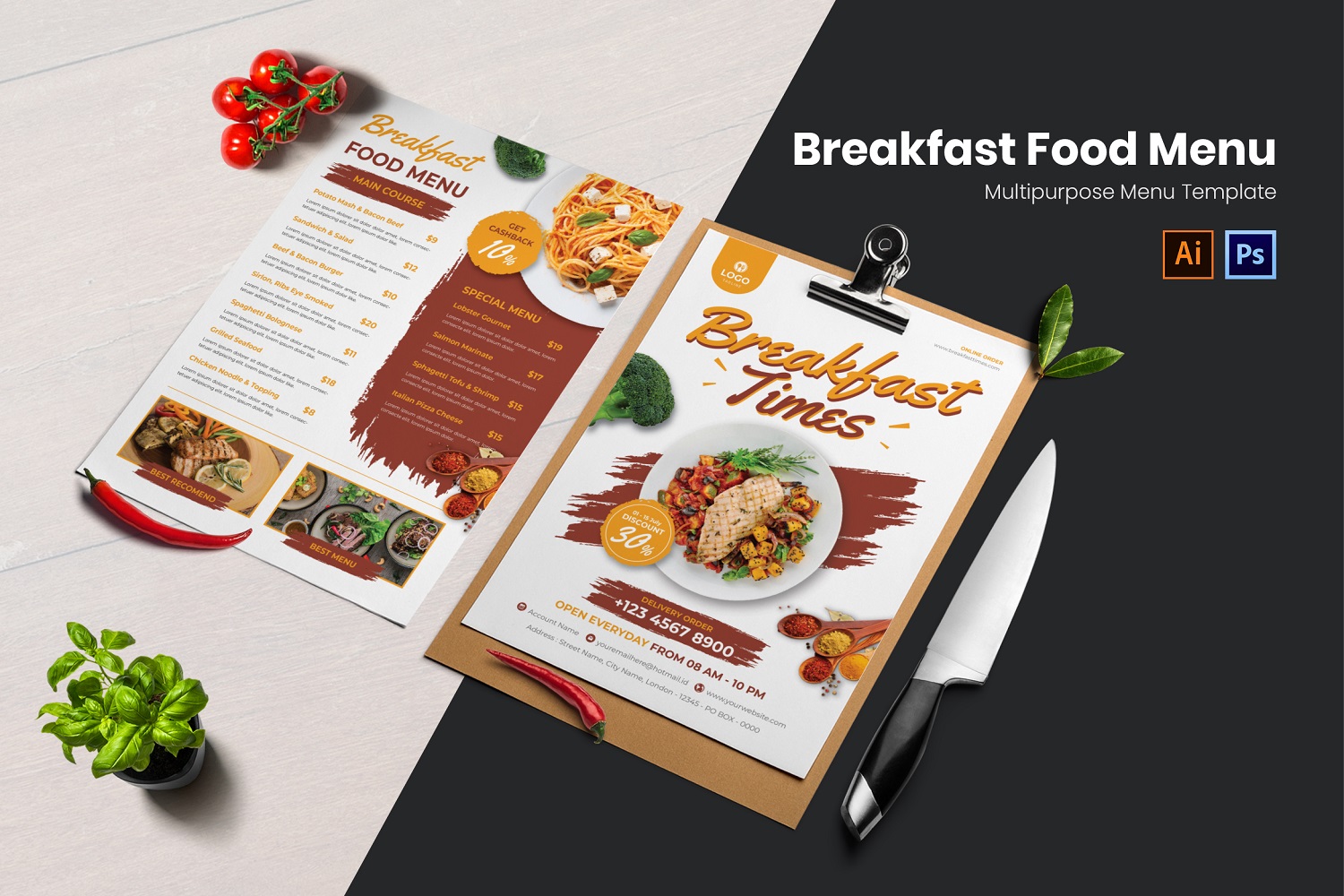 Breakfast Food Menu Print Template