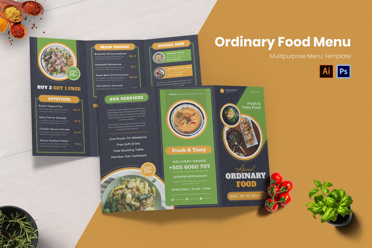 Ordinary Food Menu Print Template