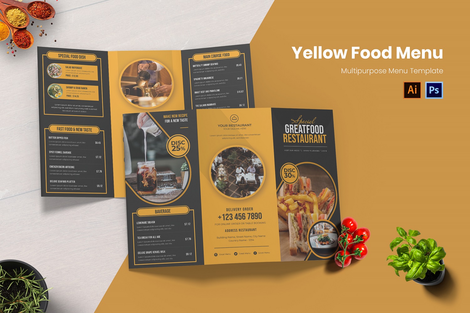 Yellow Black Food Menu Print Template