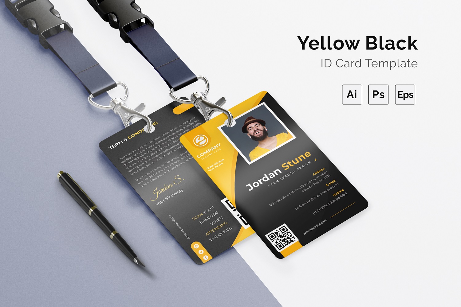 Black Yellow Id Card Print Template