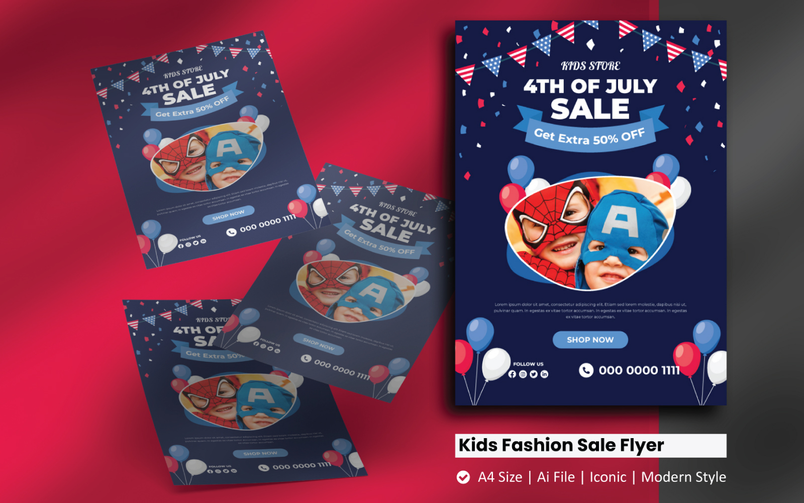 4th of July Kids Fashion Sale Flyer Corporate Identity Template