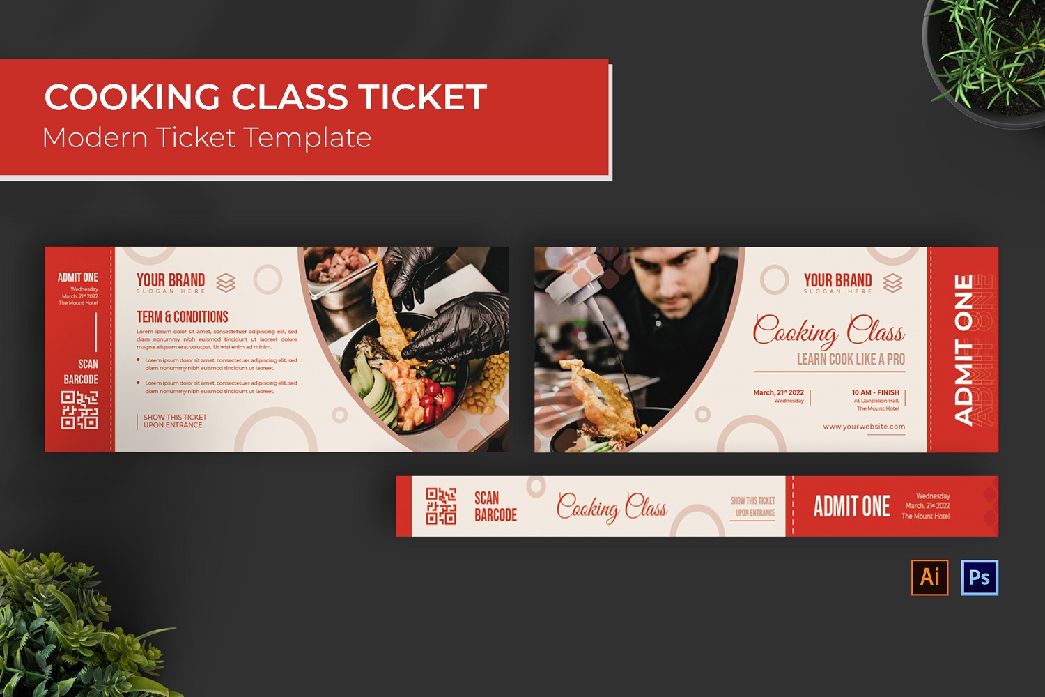 Cooking Class Ticket Print Template