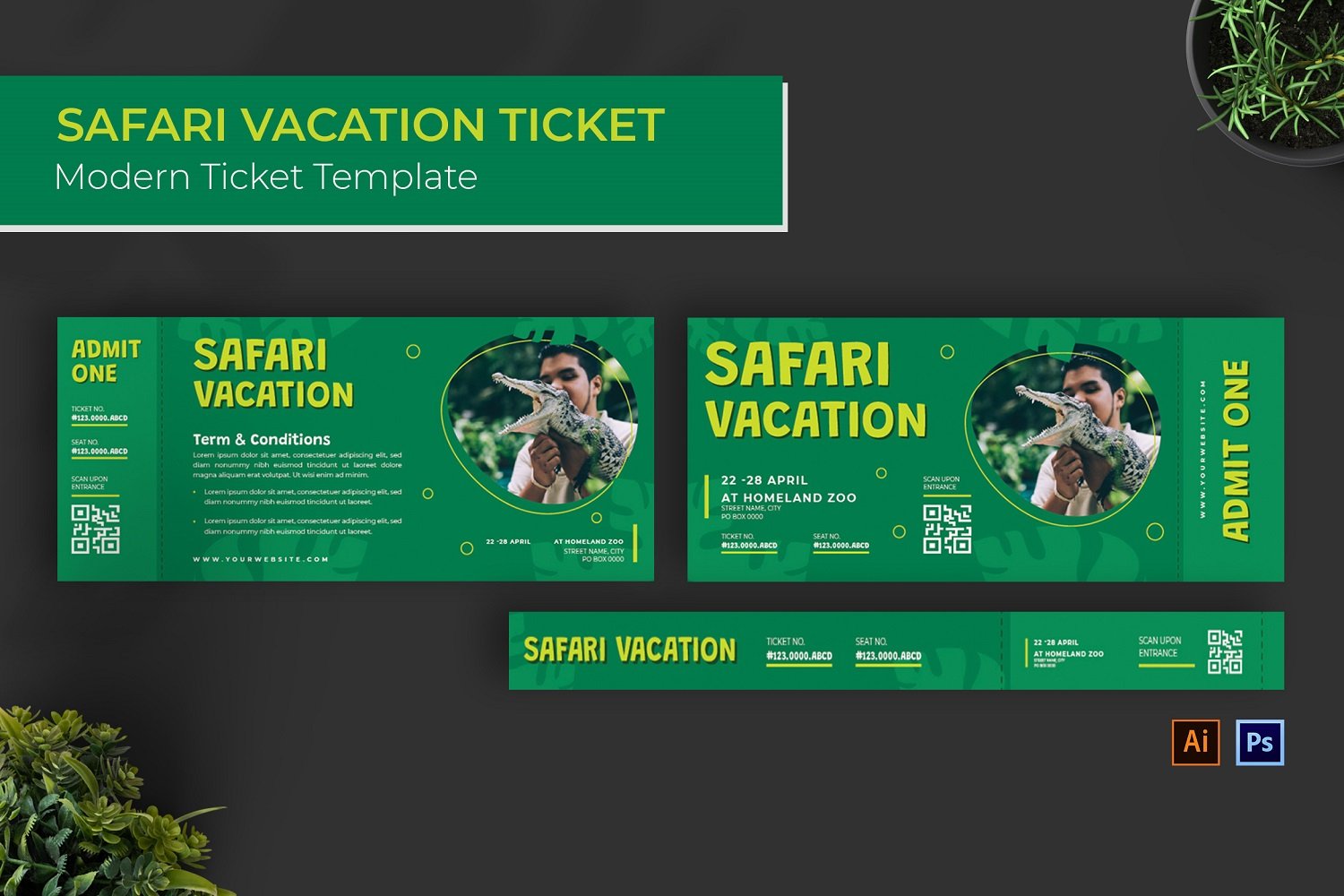 Safari Vacation Ticket Print Template