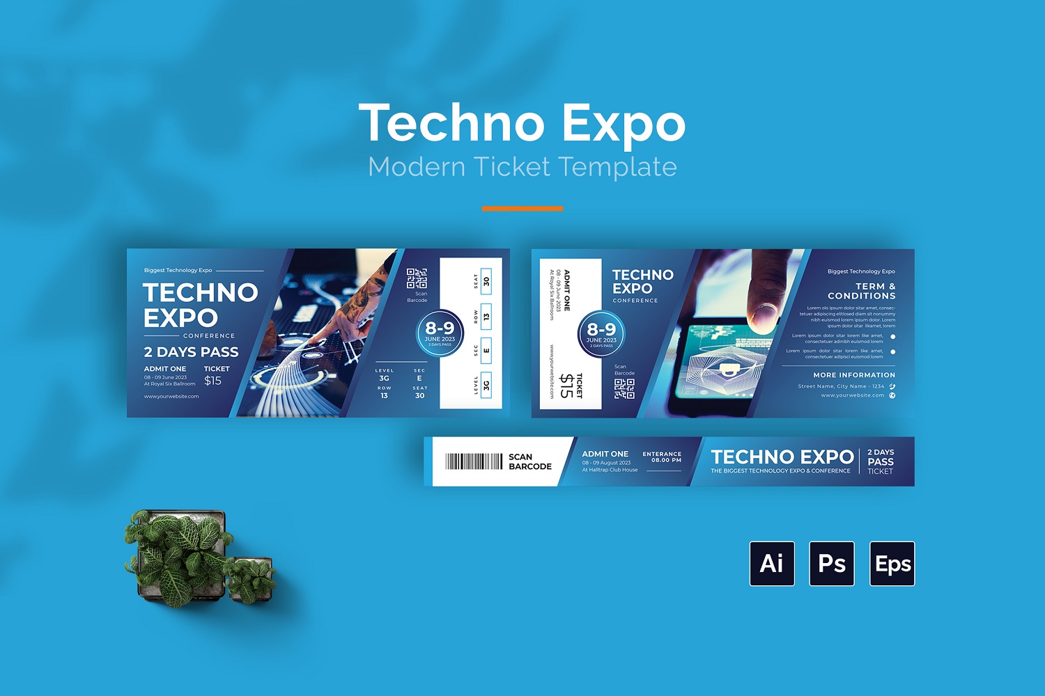 Techno Expo Ticket Print Template