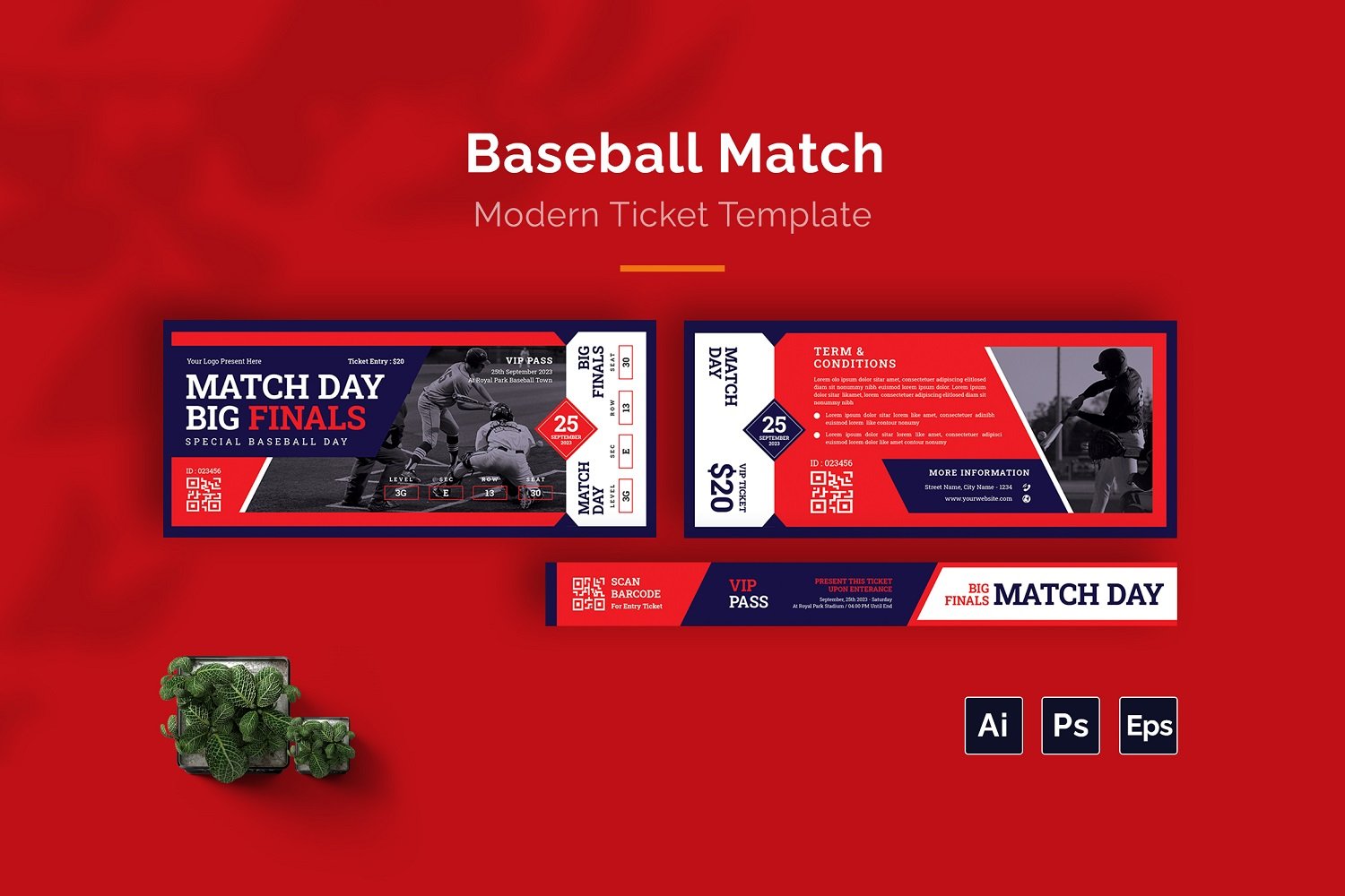 Baseball Match Ticket Print Template