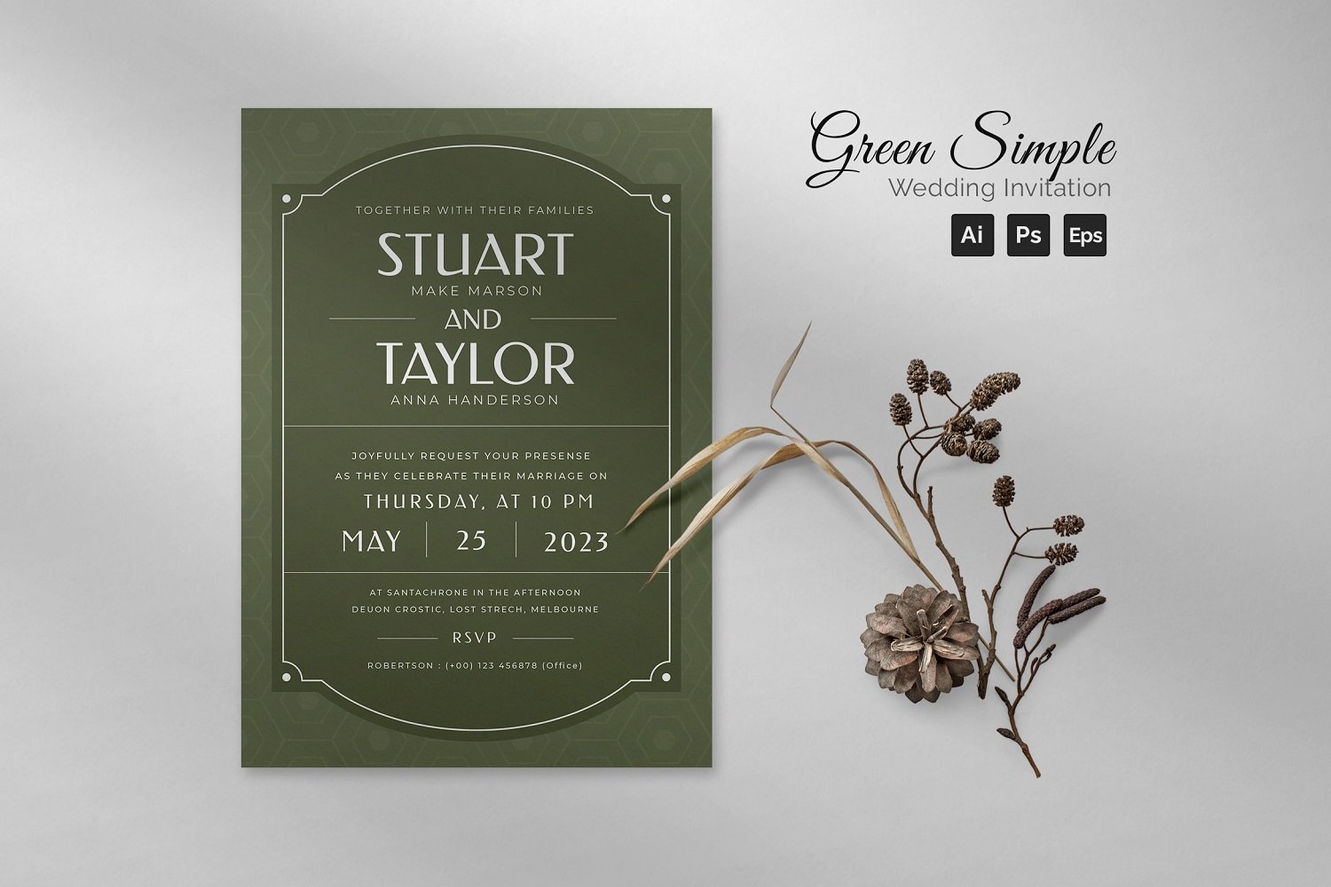 Green Simple Wedding Invitation