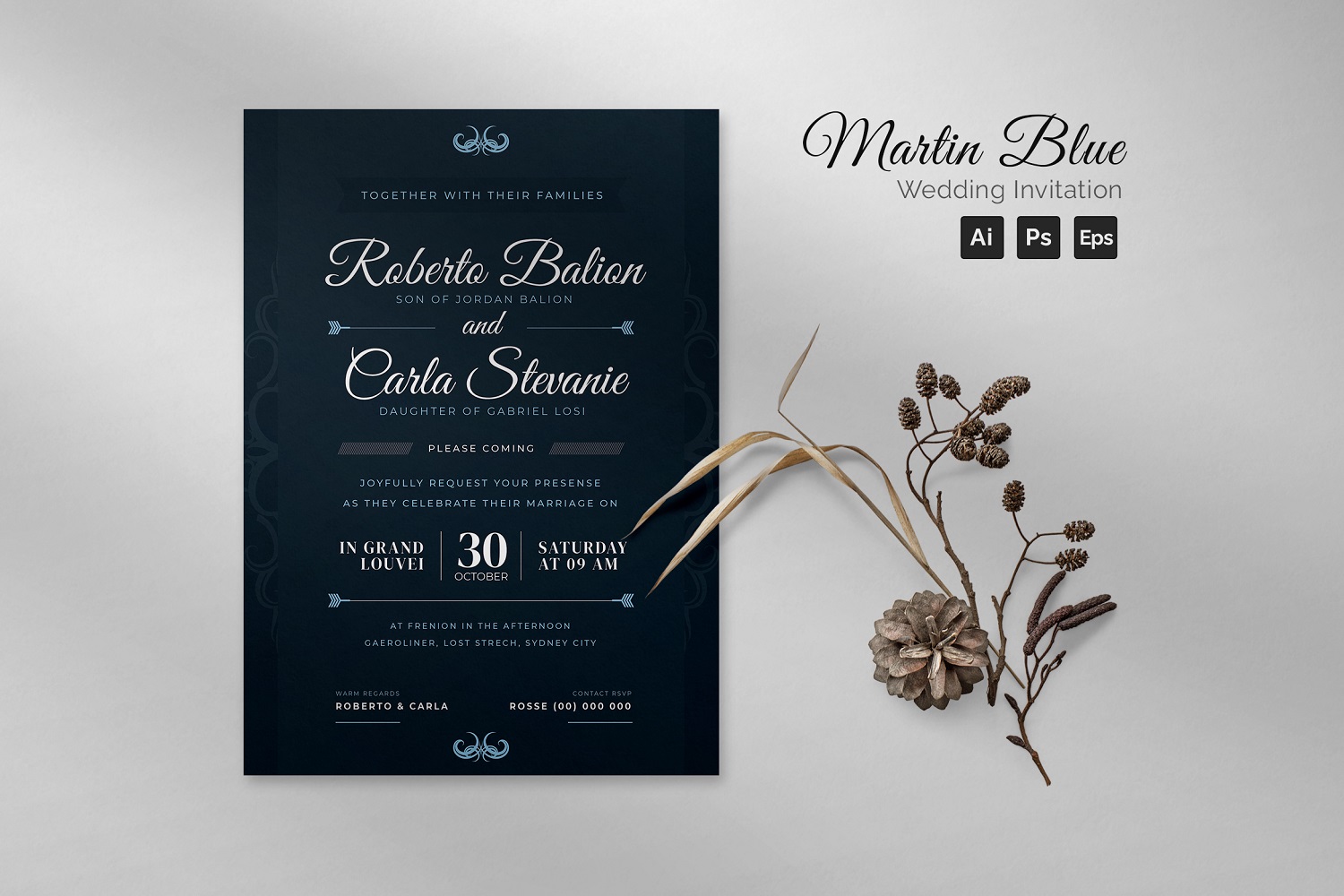 Martin Blue Wedding Invitation