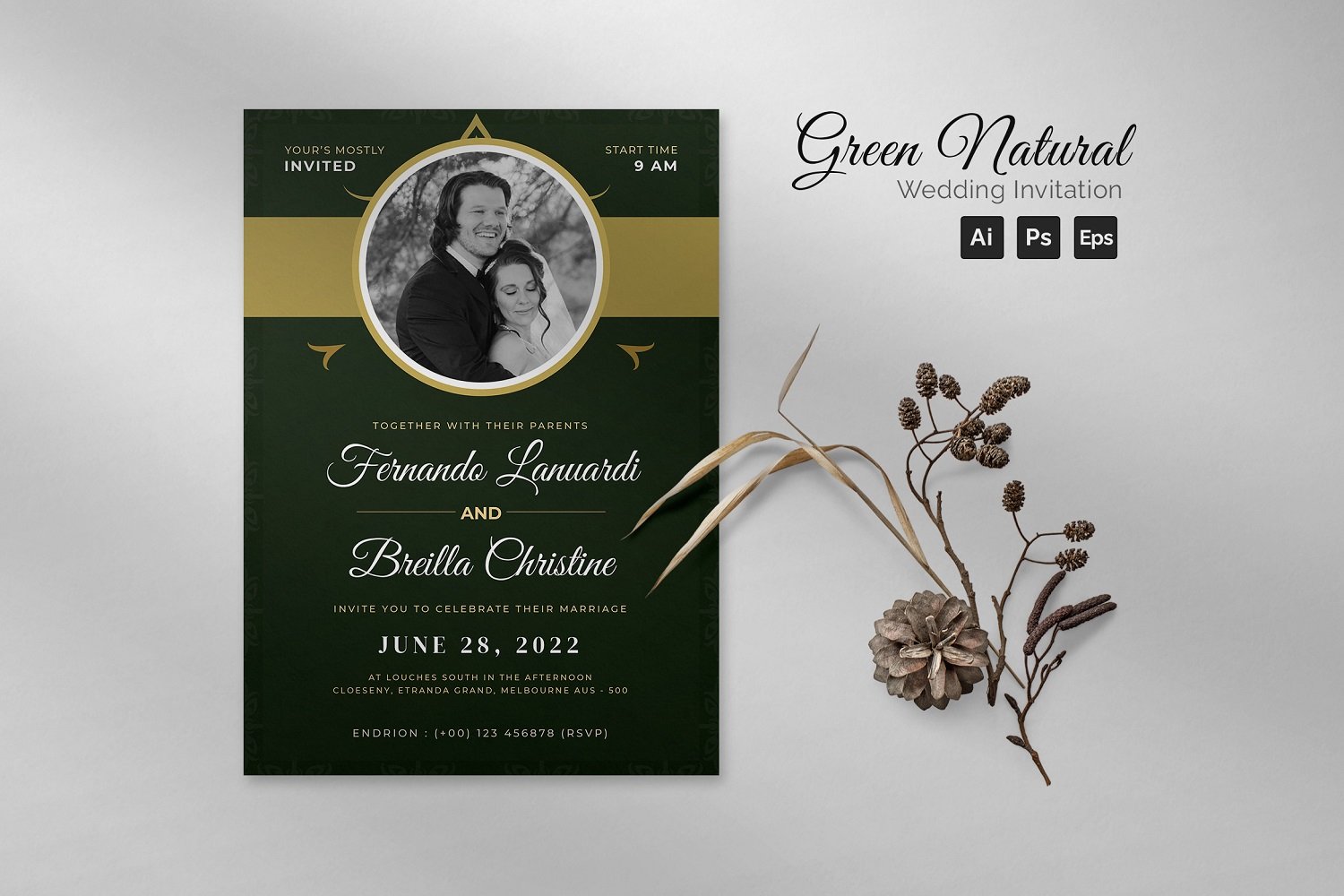 Green Natural Wedding Invitation