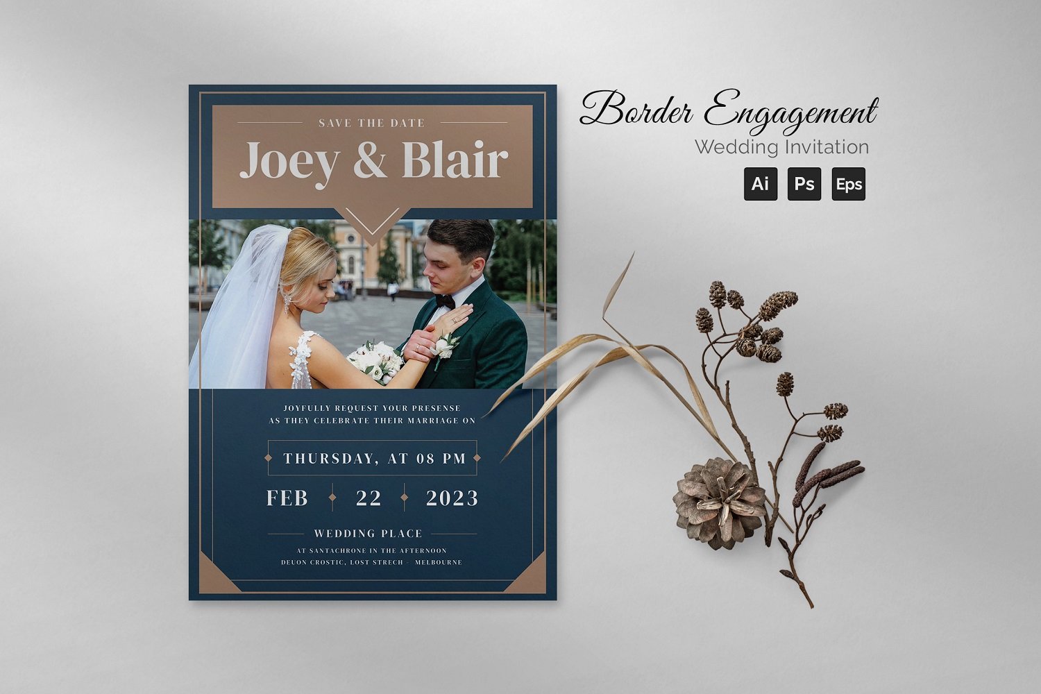 Border Engagement Wedding Invitation