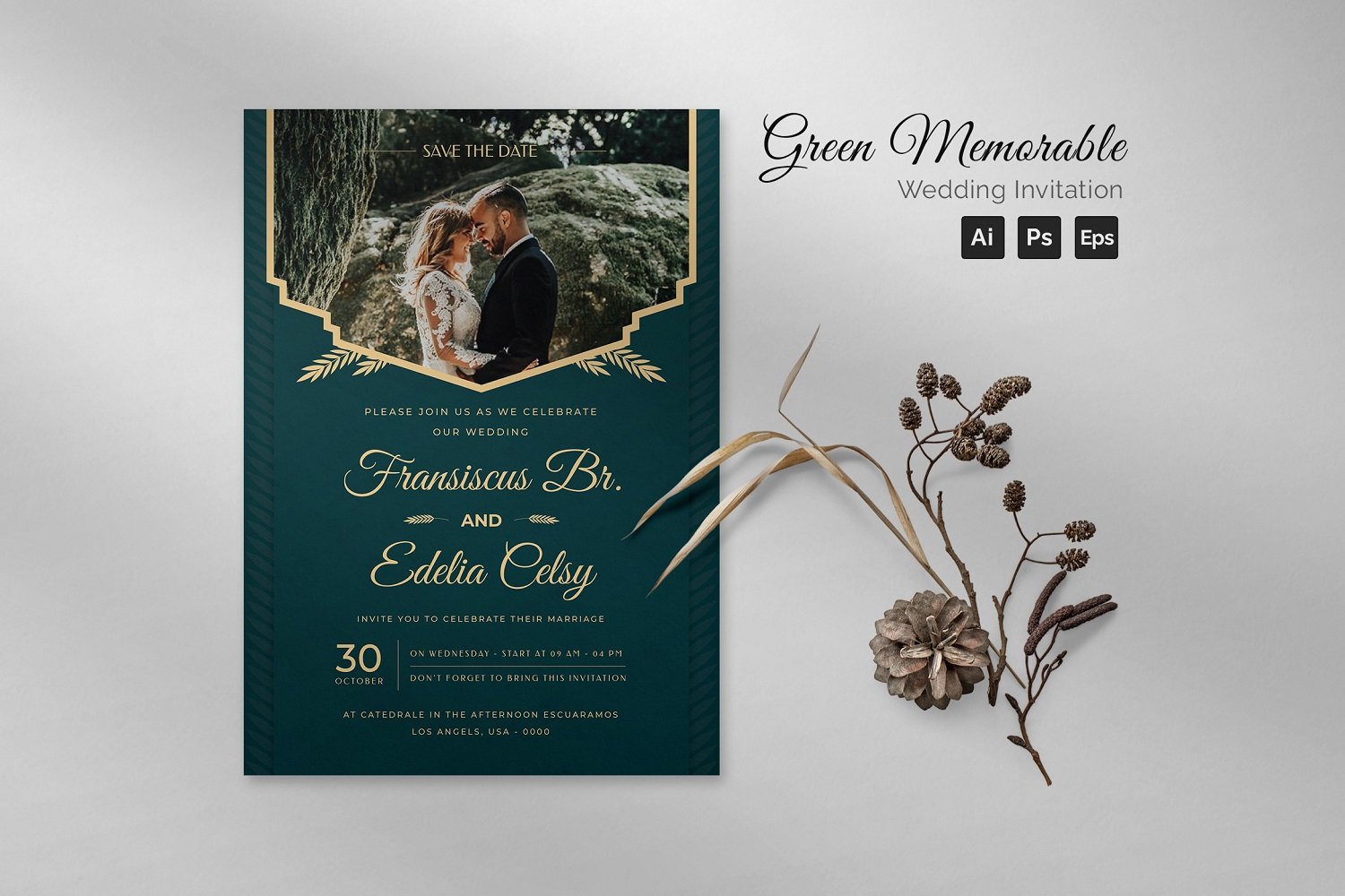 Green Memorable Wedding Invitation