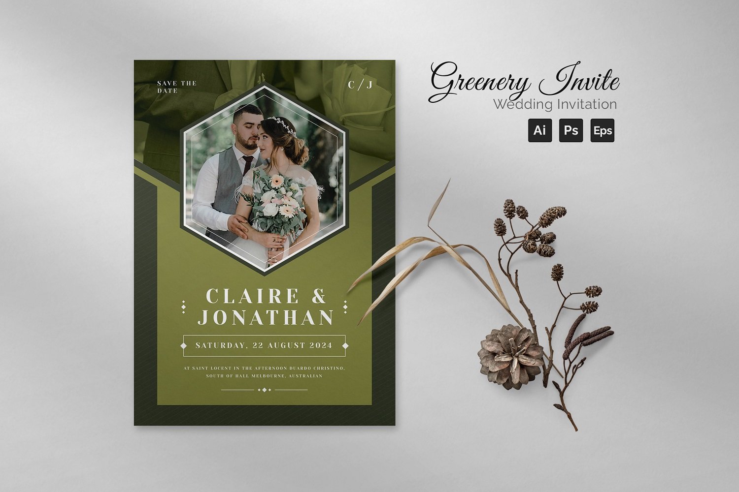 Greenery Invite  Wedding Invitation