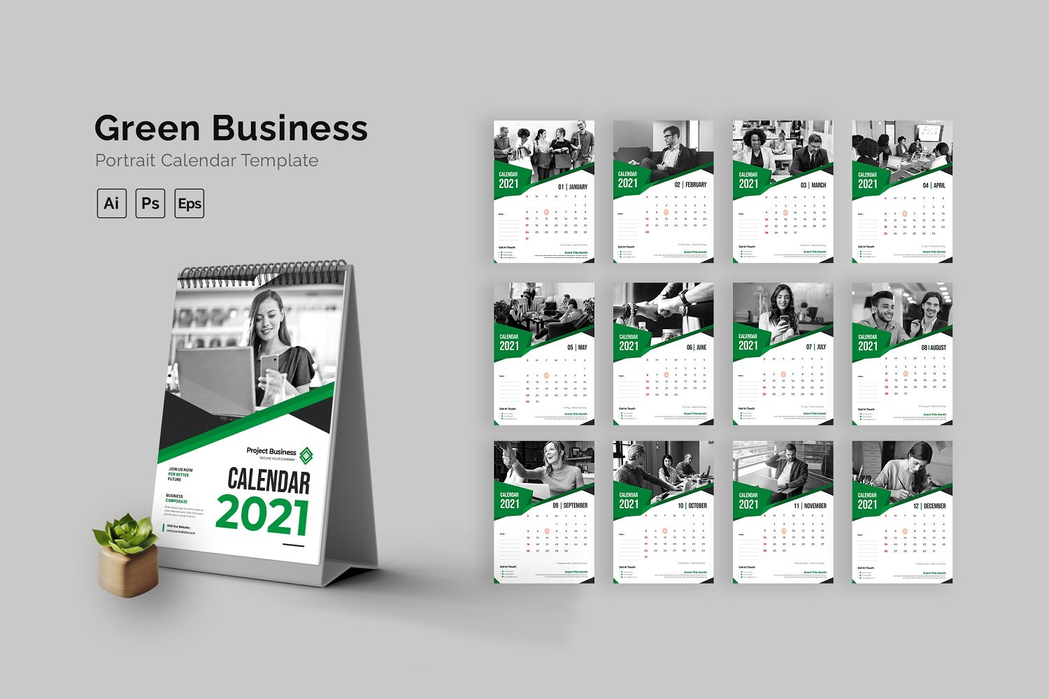 Green Business Calendar Portrait