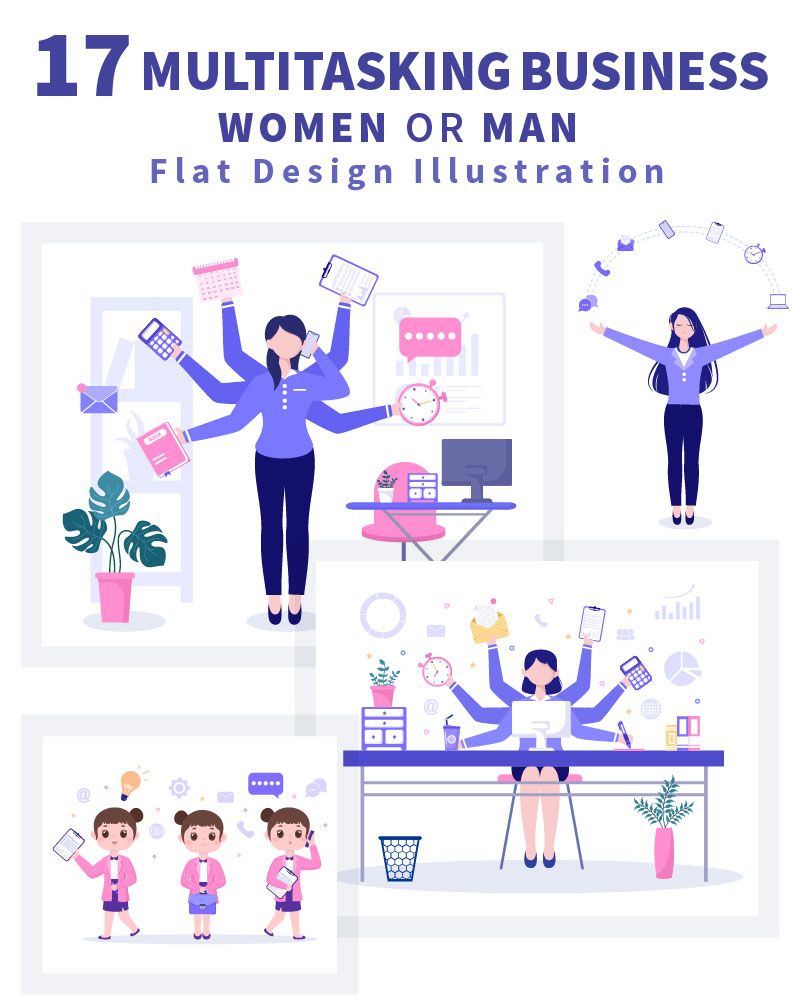 17 Multitasking Business Woman or Man Illustration