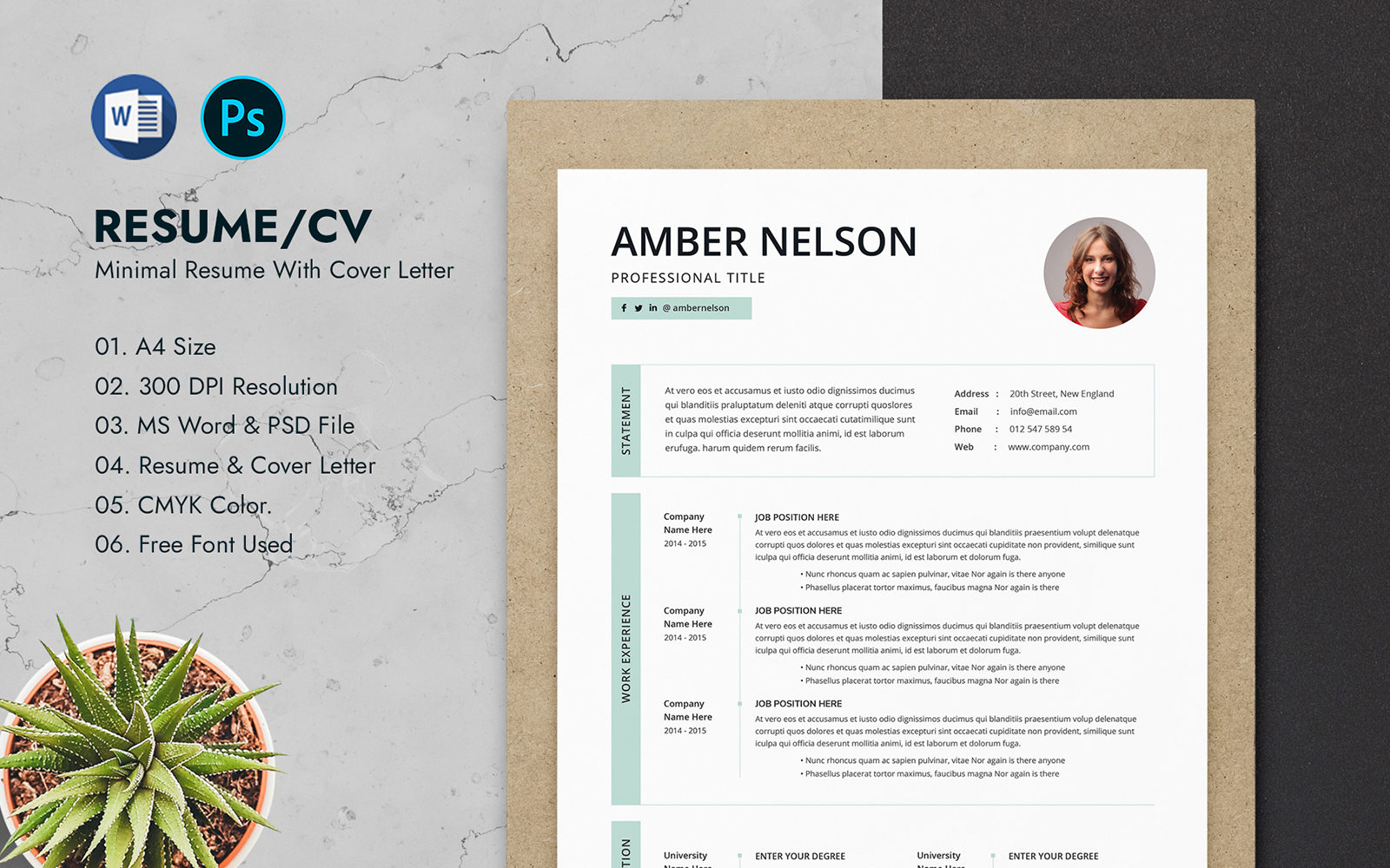 Amber Nelson Clean Resume Template Design