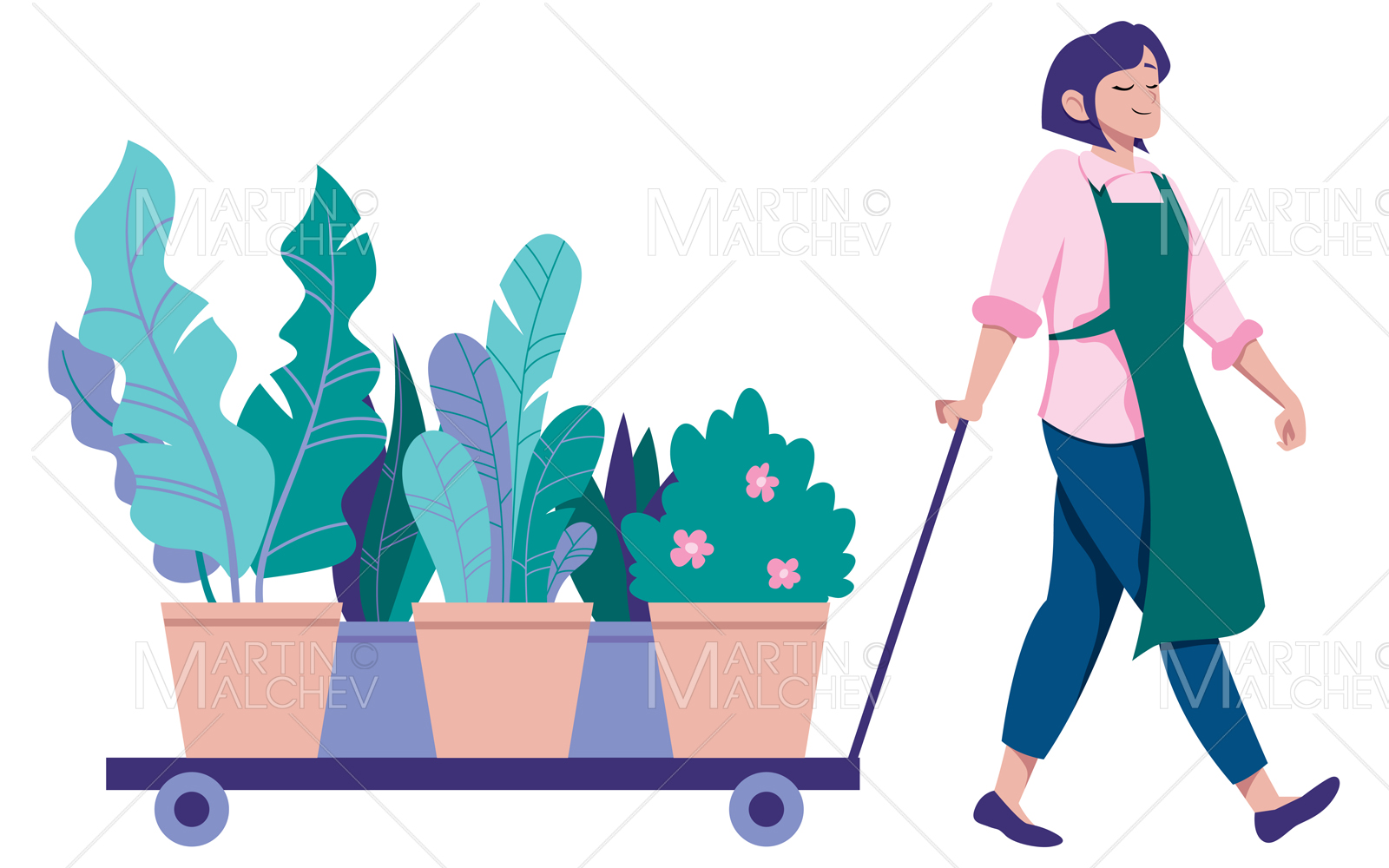 Florist Bringing Flowers Vector Illustration