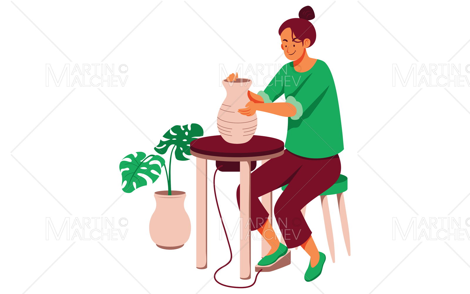 Handmade Pottery Vase Vector Illustration